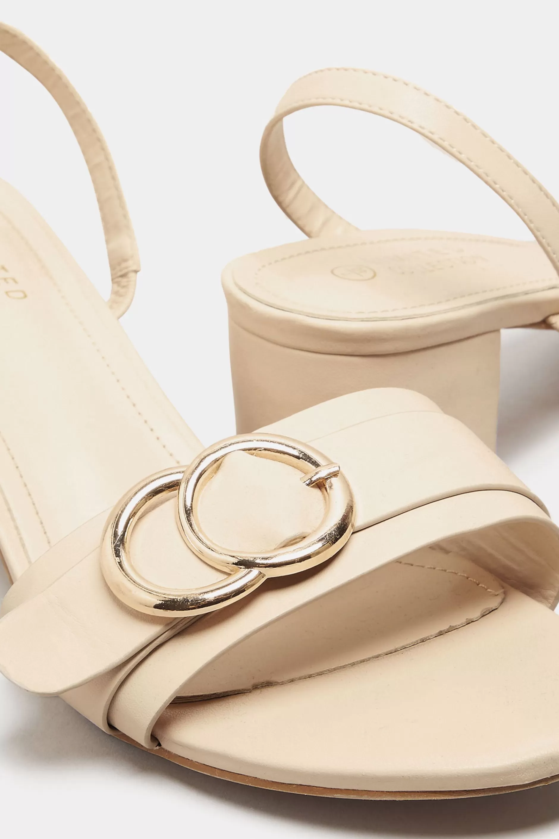 Women M&Co Heels>Limited Collection Limited Collection Beige Brown Buckle Slingback Block Heel Sandal In Wide E Fit