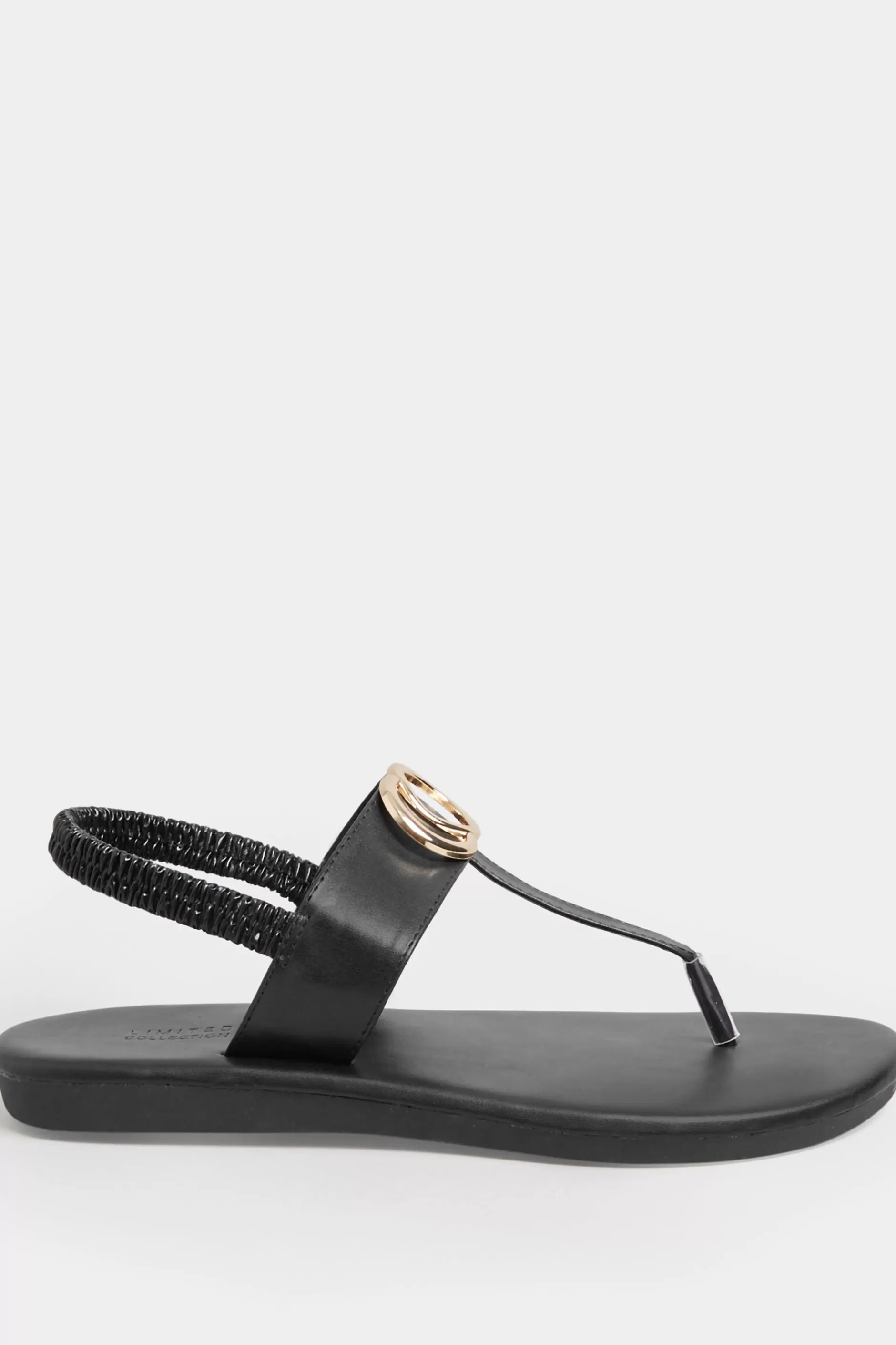 Women M&Co Sandals>Limited Collection Limited Collection Black & Gold Double Ring Sandals In Wide E Fit & Extra Wide Eee Fit