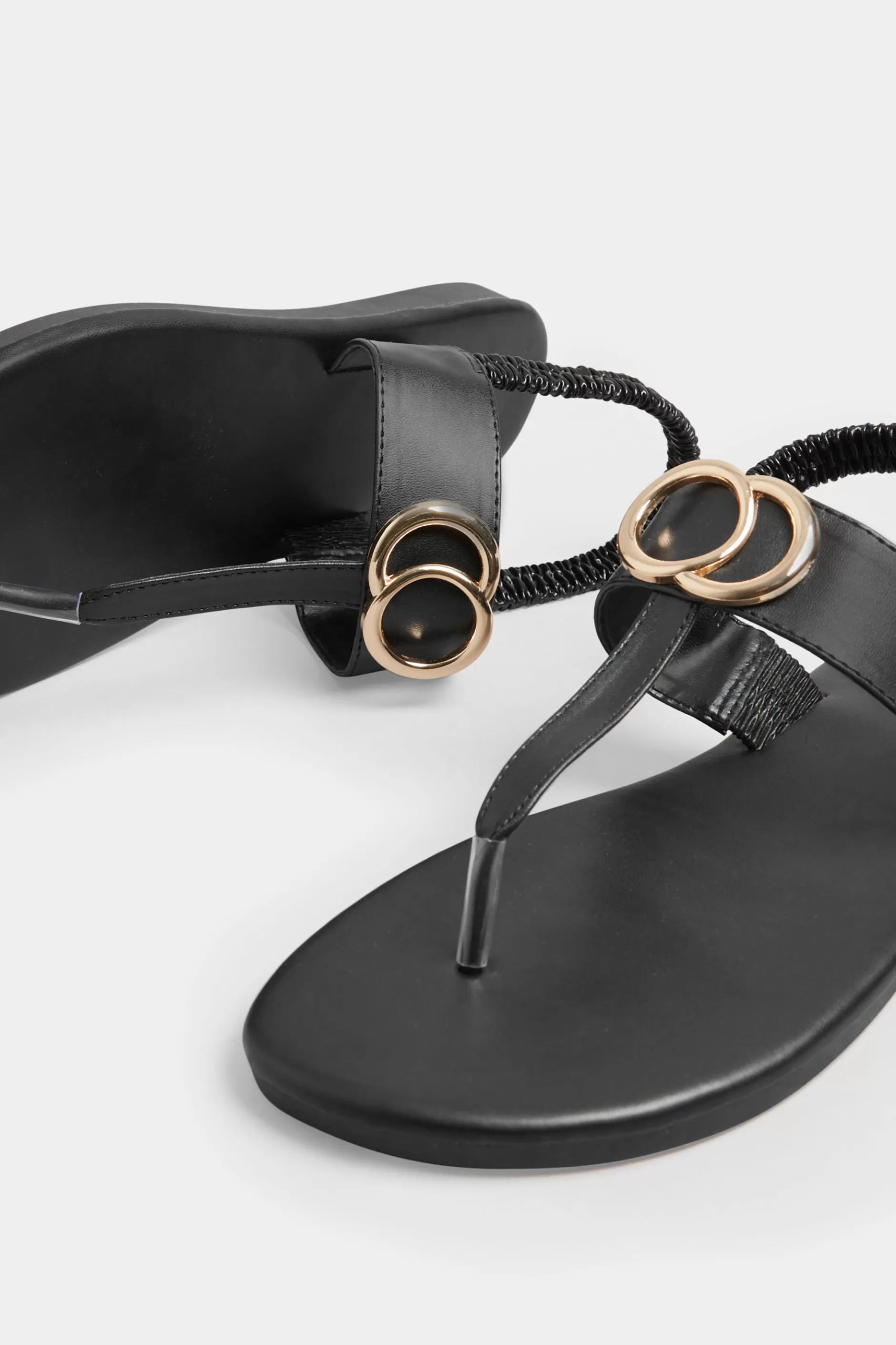 Women M&Co Sandals>Limited Collection Limited Collection Black & Gold Double Ring Sandals In Wide E Fit & Extra Wide Eee Fit