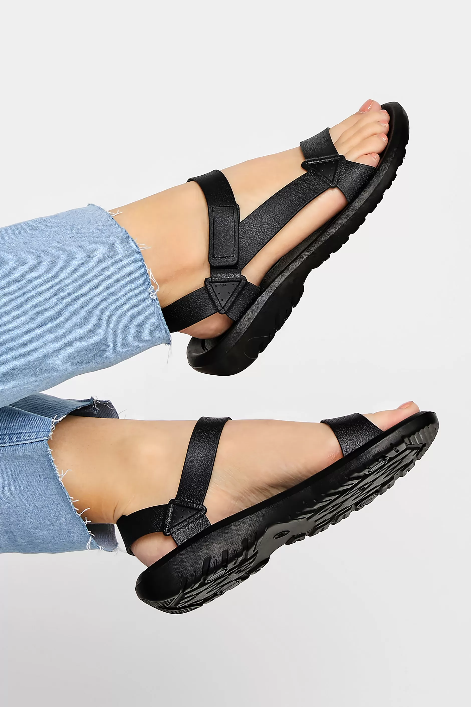 Women M&Co Flat Shoes>Limited Collection Limited Collection Black Adjustable Strap Sandals In Wide E Fit