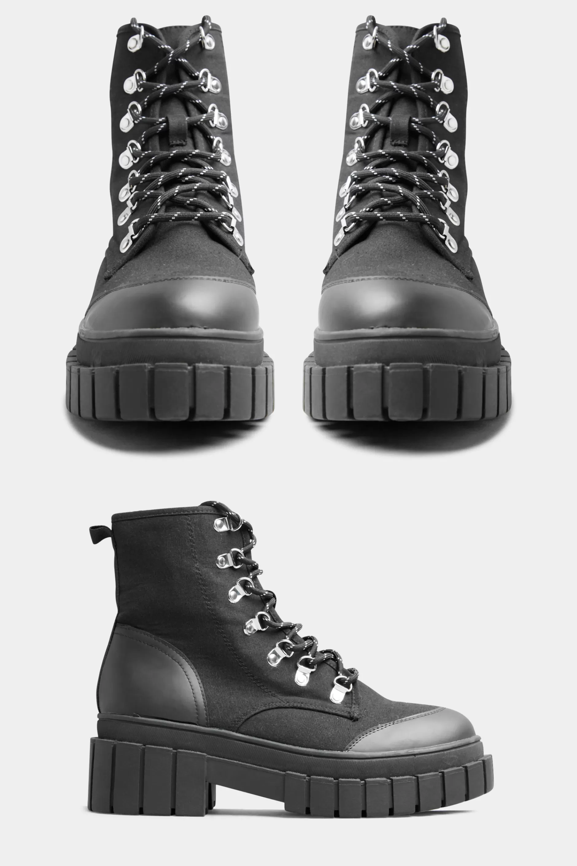 Women M&Co Boots>Limited Collection Limited Collection Black Canvas Chunky Combat Boots In Wide E Fit