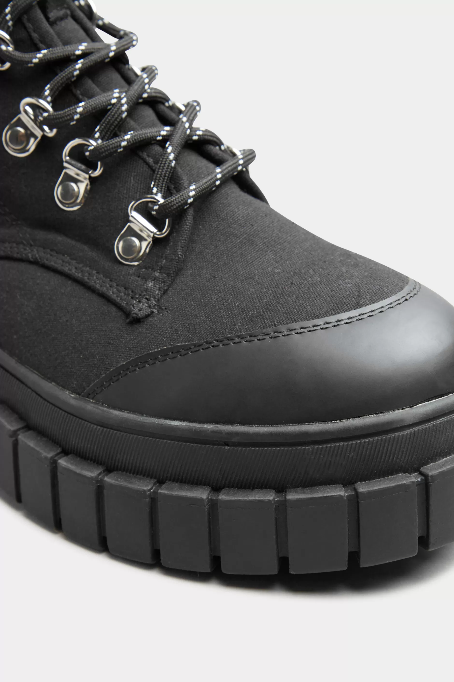 Women M&Co Boots>Limited Collection Limited Collection Black Canvas Chunky Combat Boots In Wide E Fit