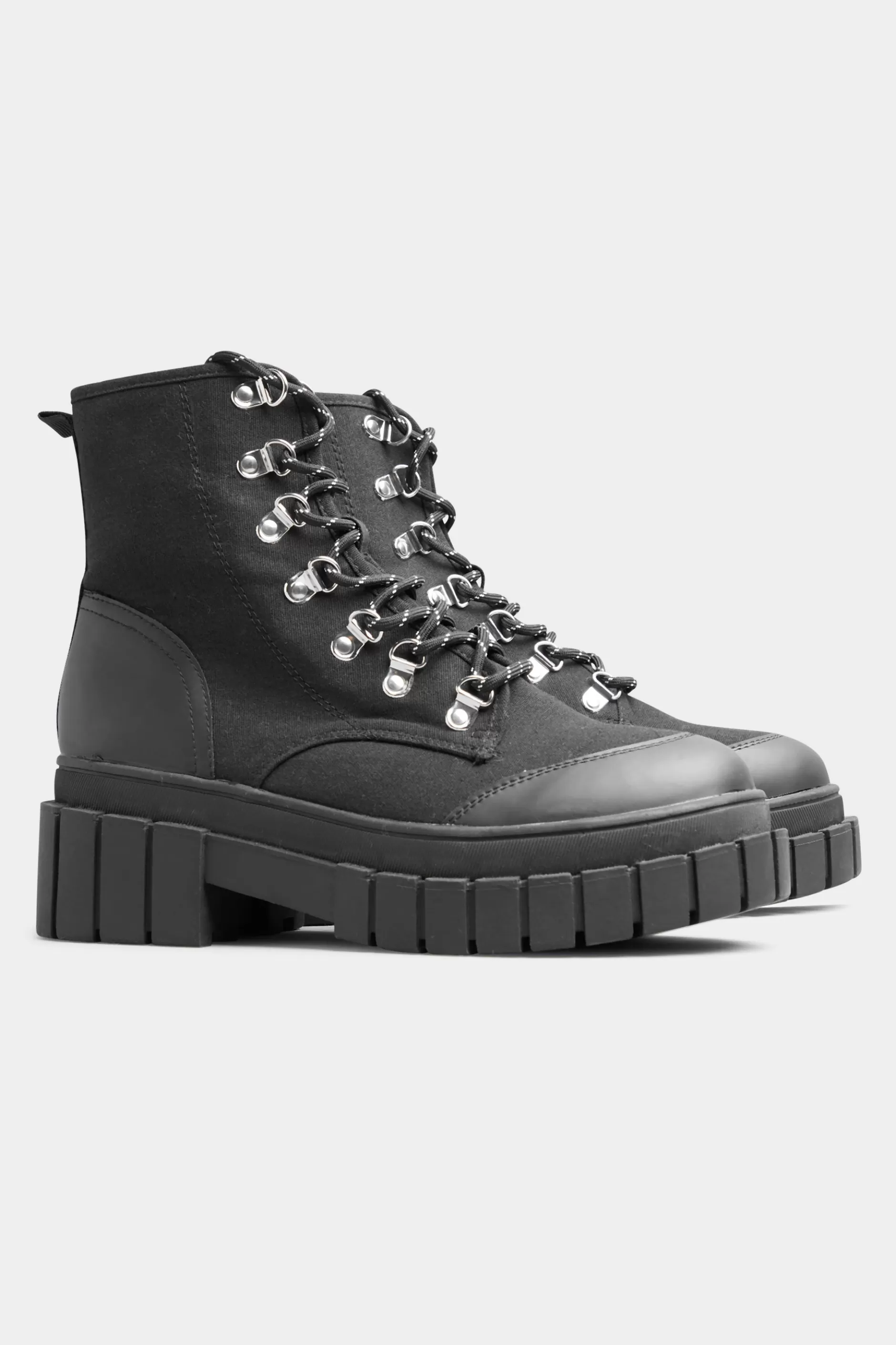 Women M&Co Boots>Limited Collection Limited Collection Black Canvas Chunky Combat Boots In Wide E Fit