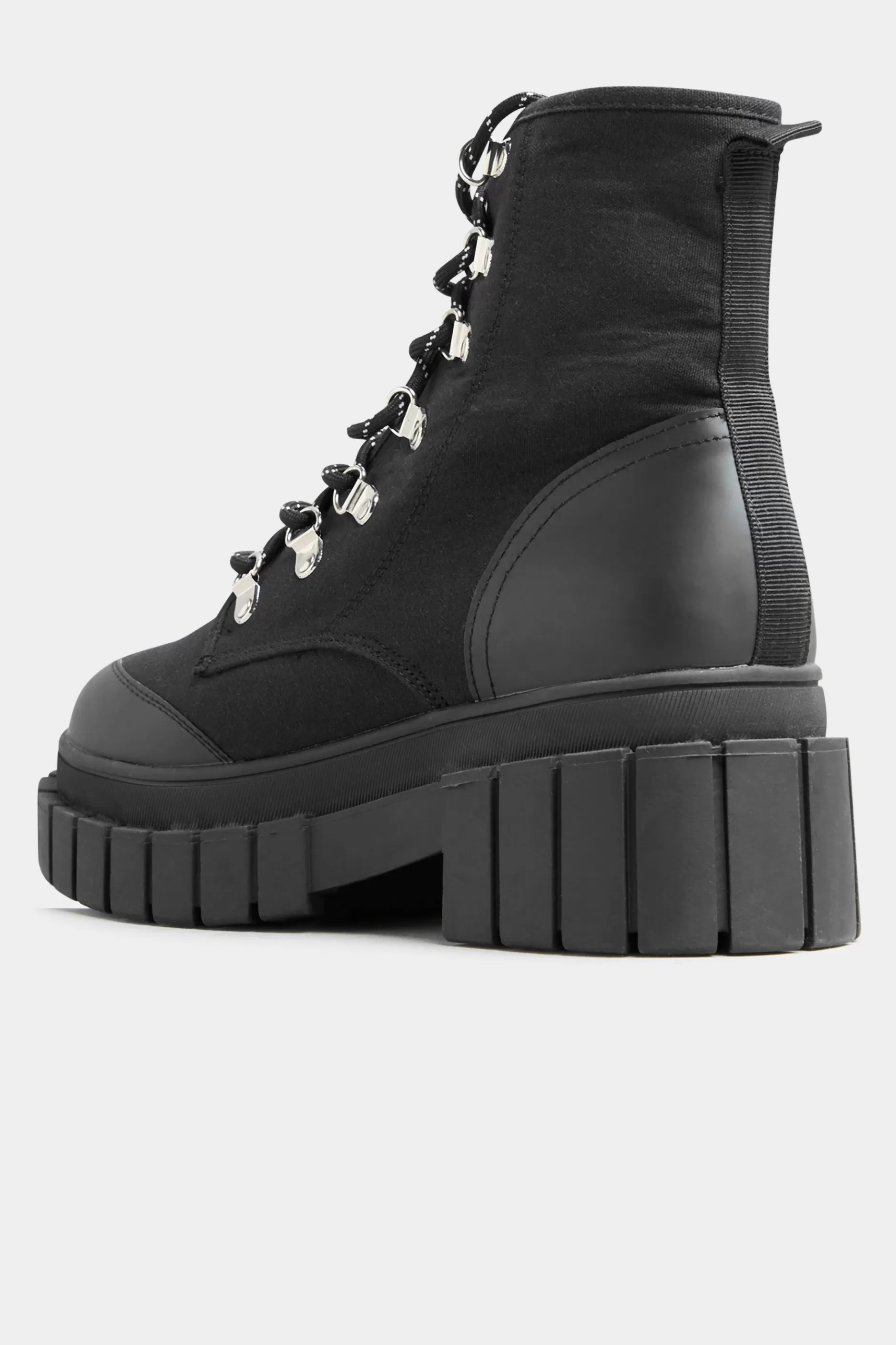 Women M&Co Boots>Limited Collection Limited Collection Black Canvas Chunky Combat Boots In Wide E Fit