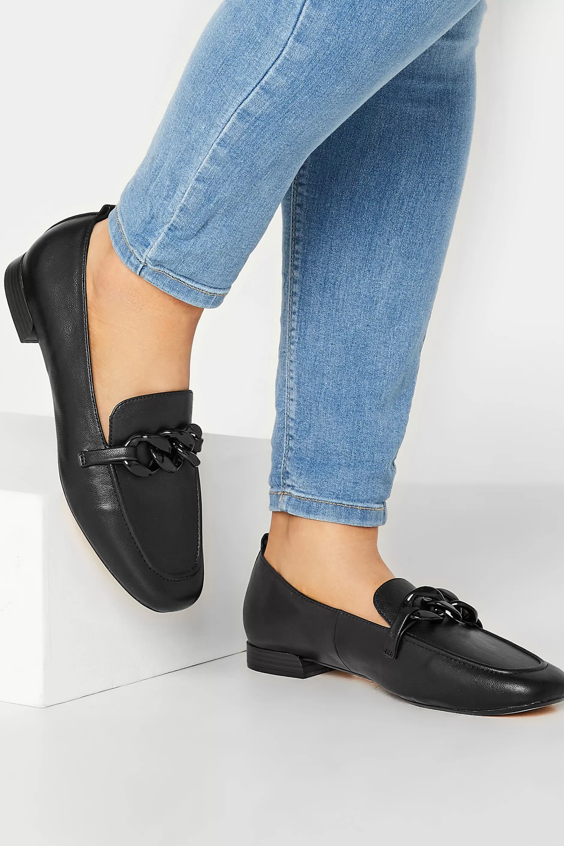 Women M&Co Flat Shoes>Limited Collection Limited Collection Black Chain Loafers In Wide E Fit