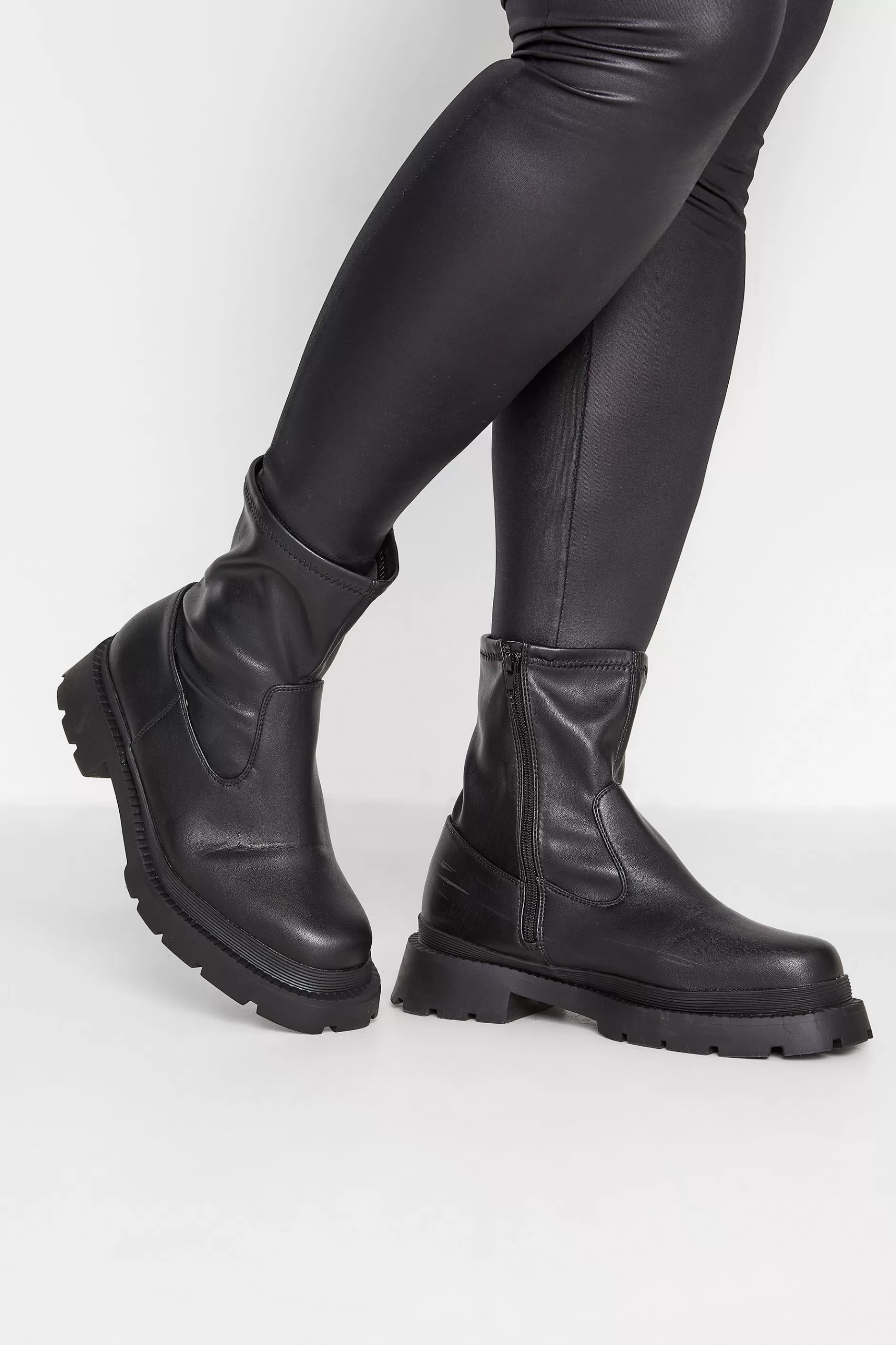 Women M&Co Boots>Limited Collection Limited Collection Black Chunky Sock Boots In Extra Wide Eee Fit