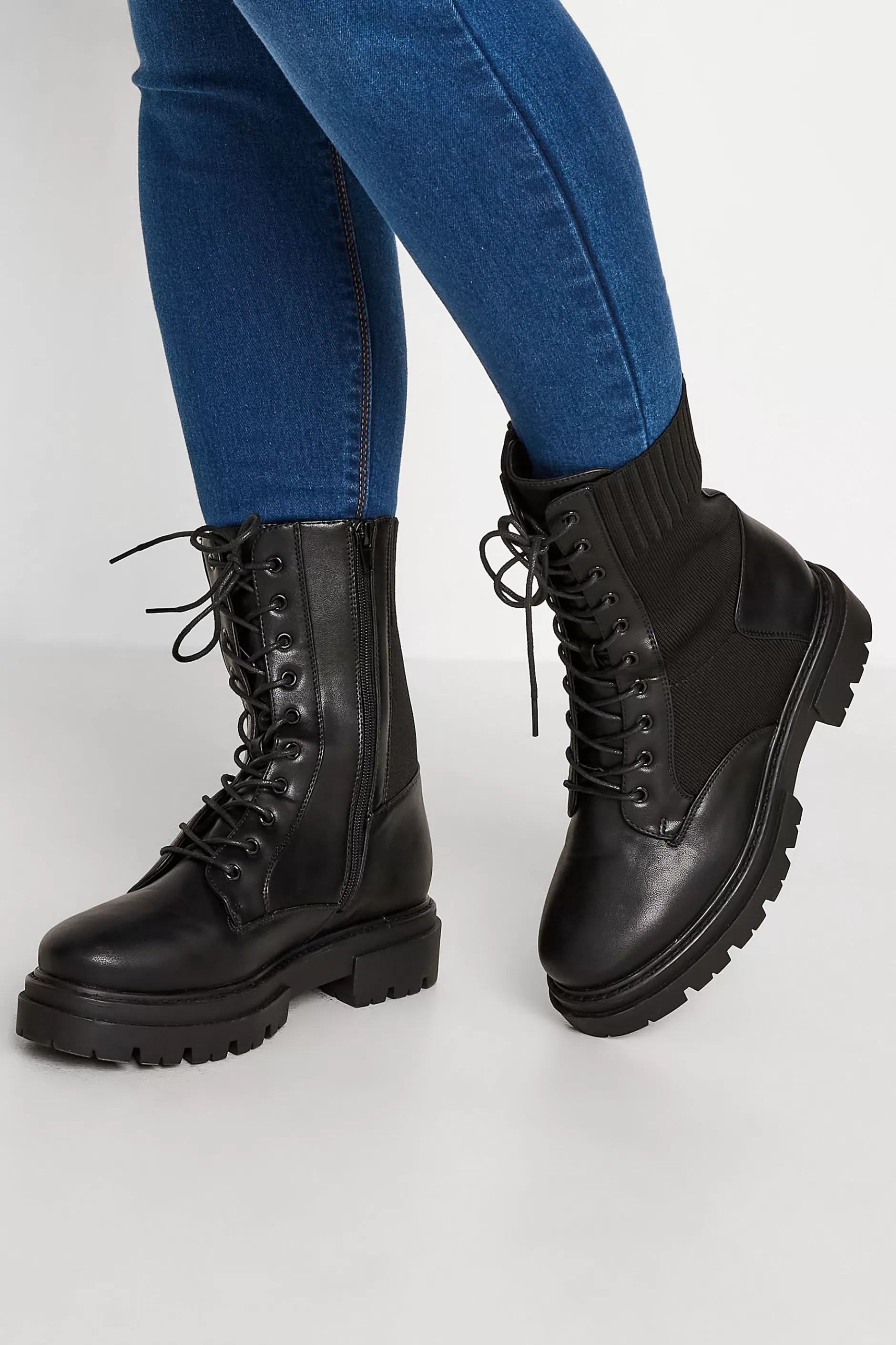 Women M&Co Boots>Limited Collection Limited Collection Black Chunky Sock Lace Up Boots In Wide E Fit & Extra Wide Eee Fit