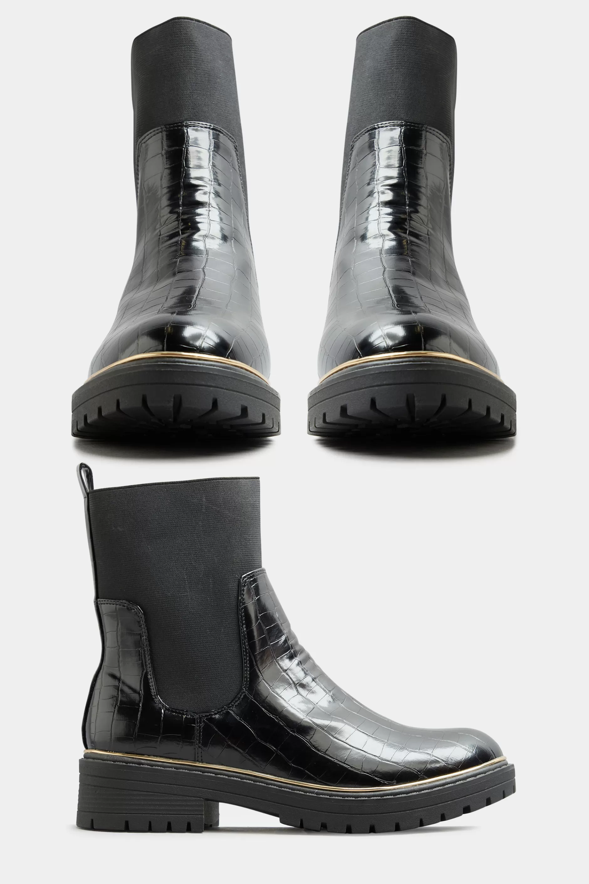 Women M&Co Boots>Limited Collection Limited Collection Black Croc Leather Look Ankle Boots In Standard Fit