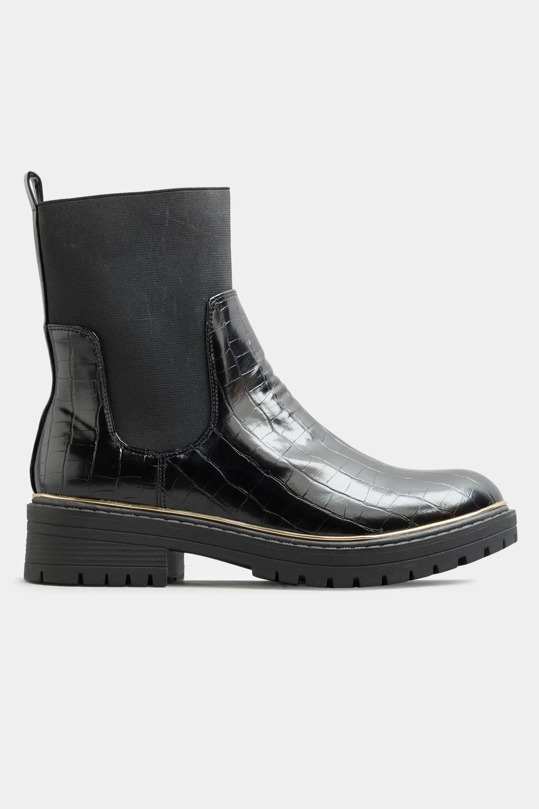Women M&Co Boots>Limited Collection Limited Collection Black Croc Leather Look Ankle Boots In Standard Fit