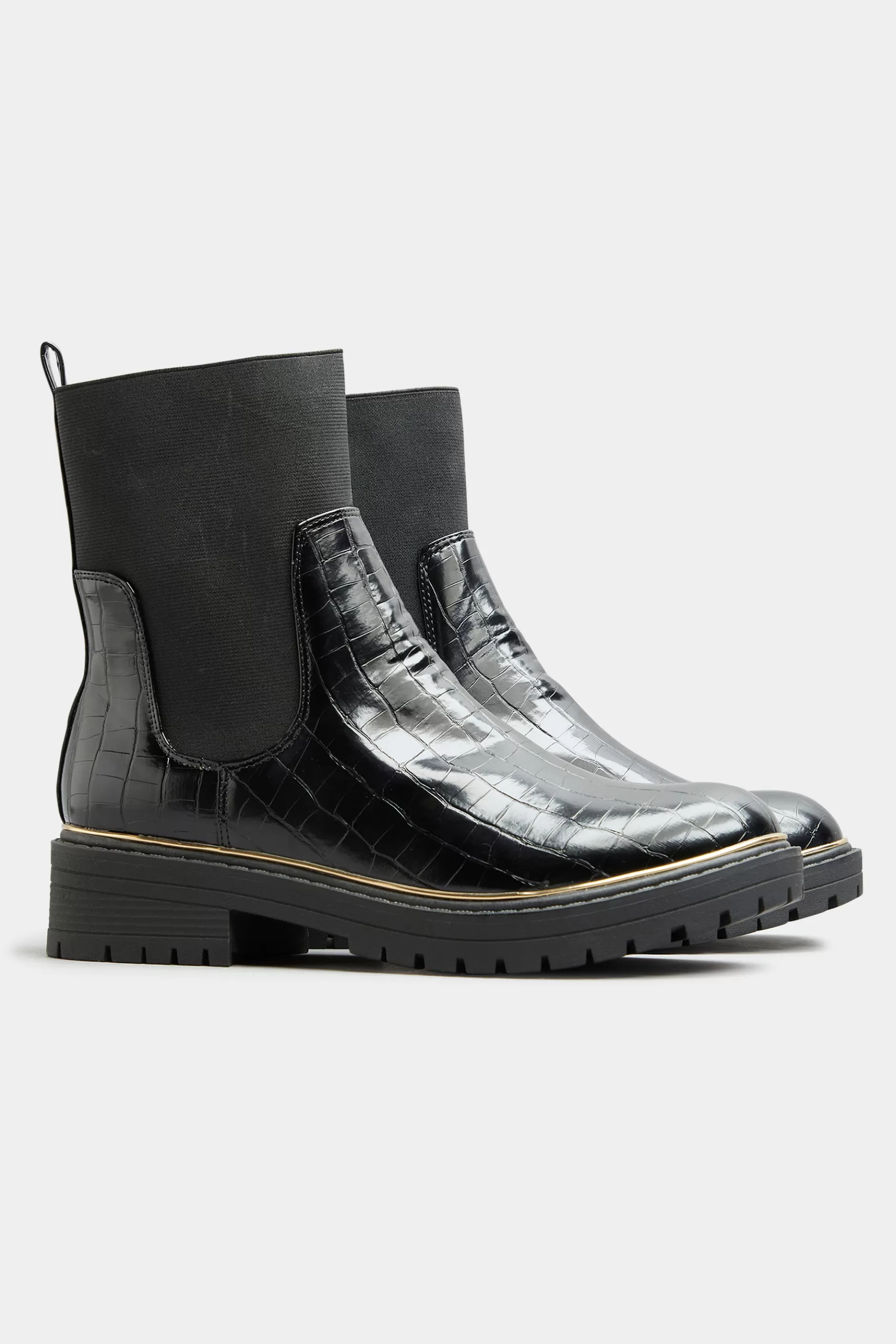 Women M&Co Boots>Limited Collection Limited Collection Black Croc Leather Look Ankle Boots In Standard Fit