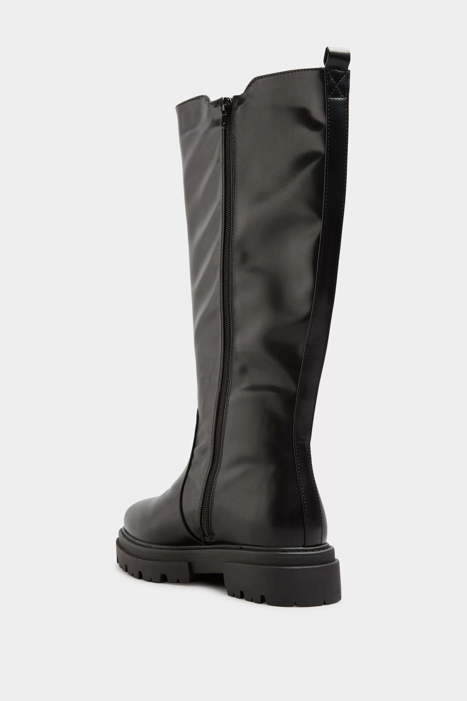 Women M&Co Boots>Limited Collection Limited Collection Black Elasticated Knee High Cleated Boots In Wide E Fit & Extra Wide Eee Fit