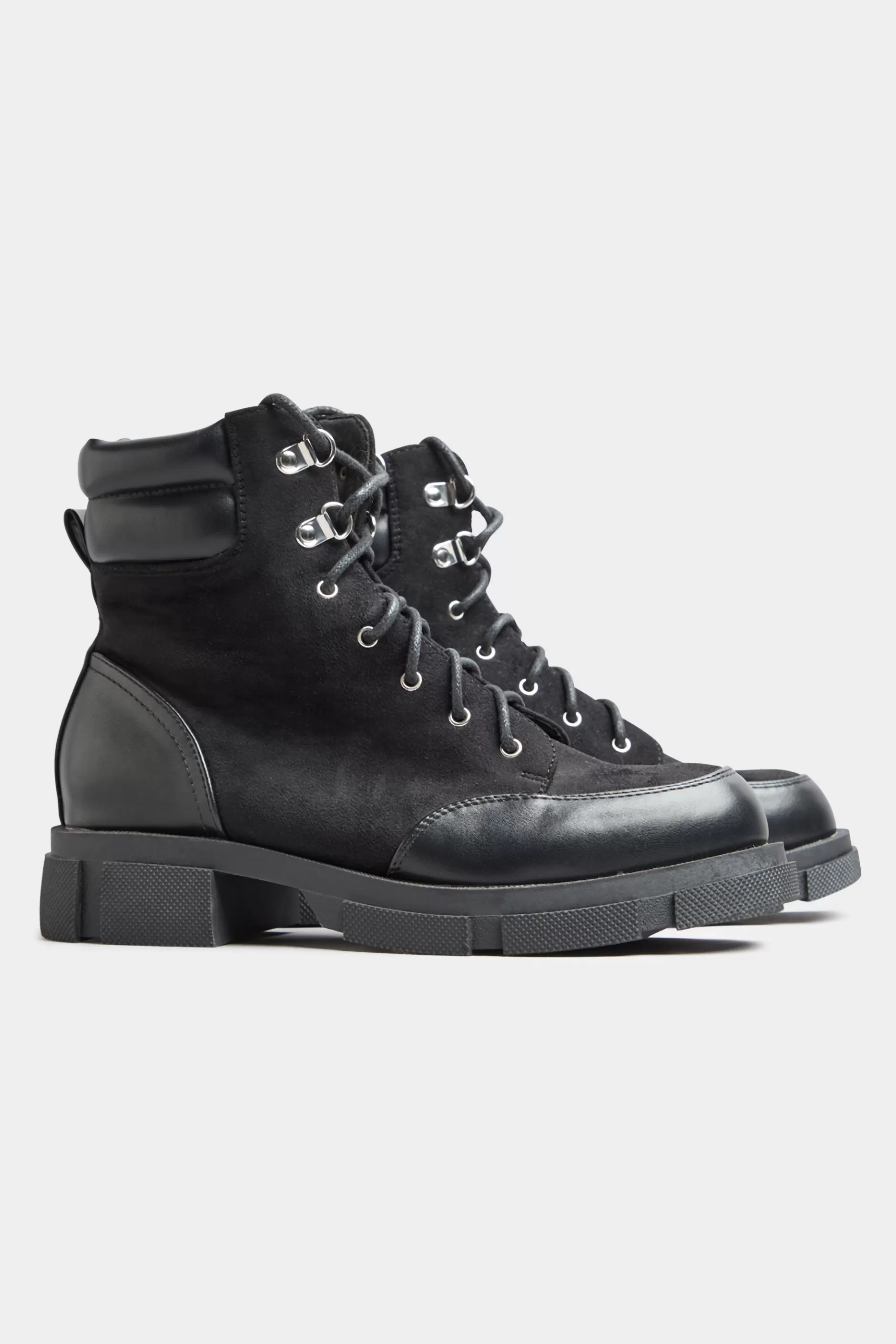 Women M&Co Boots>Limited Collection Limited Collection Black Faux Suede & Leather Lace Up Boots In Wide E Fit
