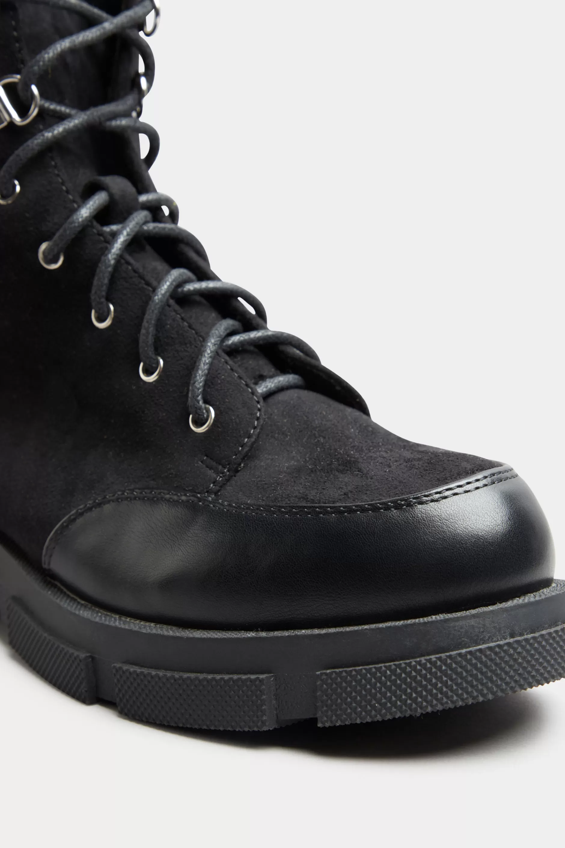 Women M&Co Boots>Limited Collection Limited Collection Black Faux Suede & Leather Lace Up Boots In Wide E Fit