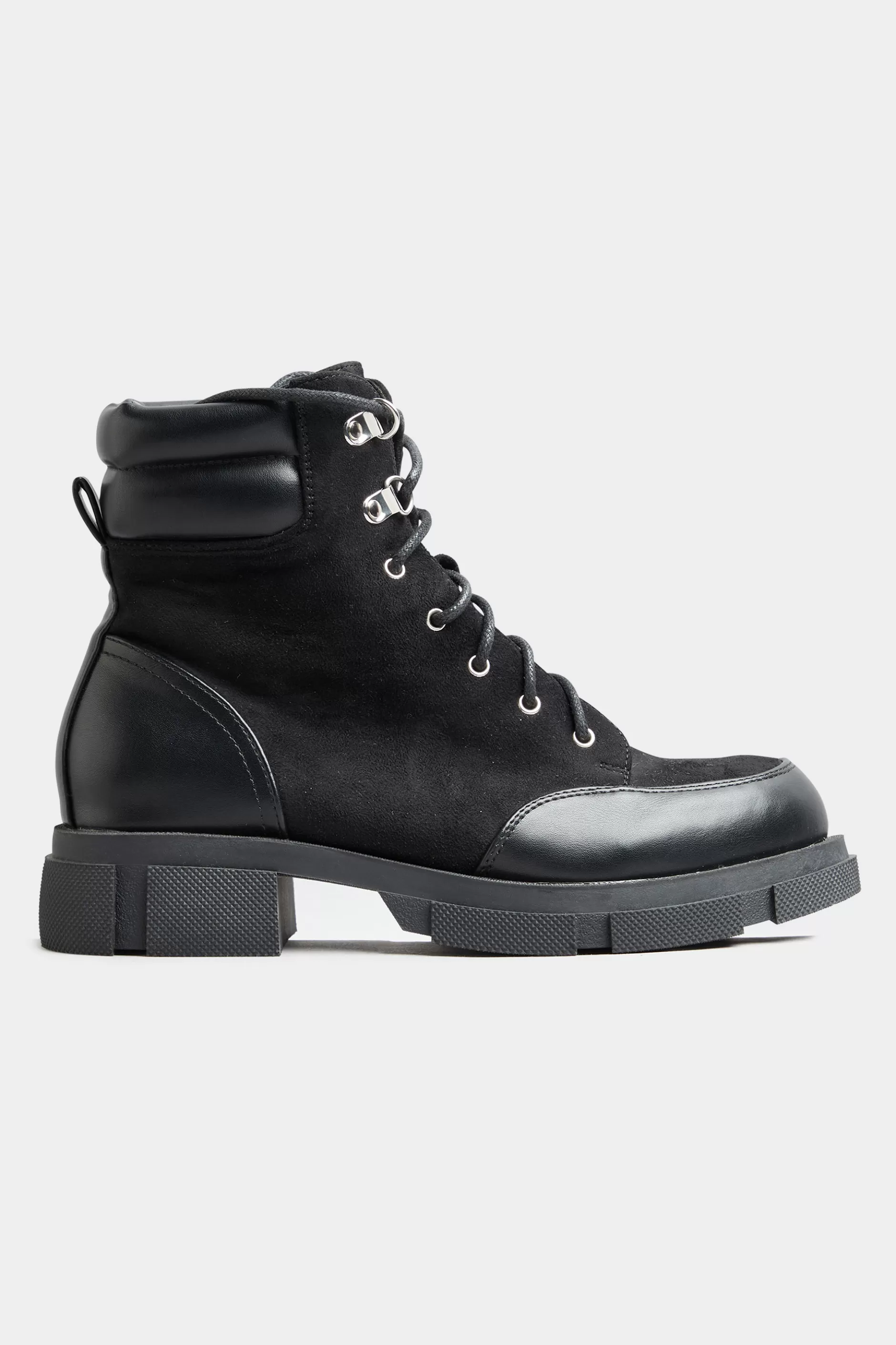 Women M&Co Boots>Limited Collection Limited Collection Black Faux Suede & Leather Lace Up Boots In Wide E Fit