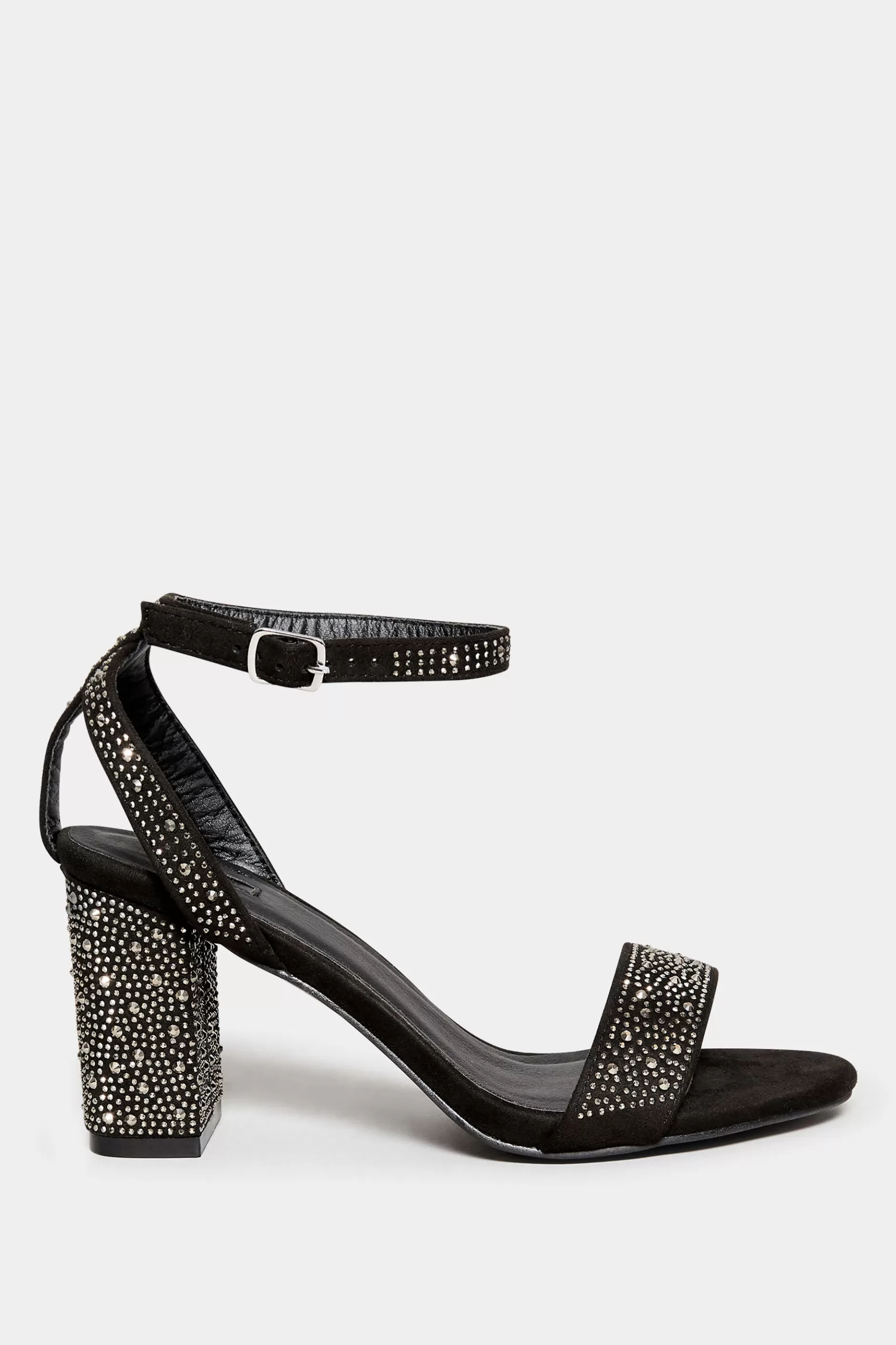 Women M&Co Heels>Limited Collection Limited Collection Black Faux Suede Diamante Embellished Heels In Wide E Fit & Extra Wide Eee Fit