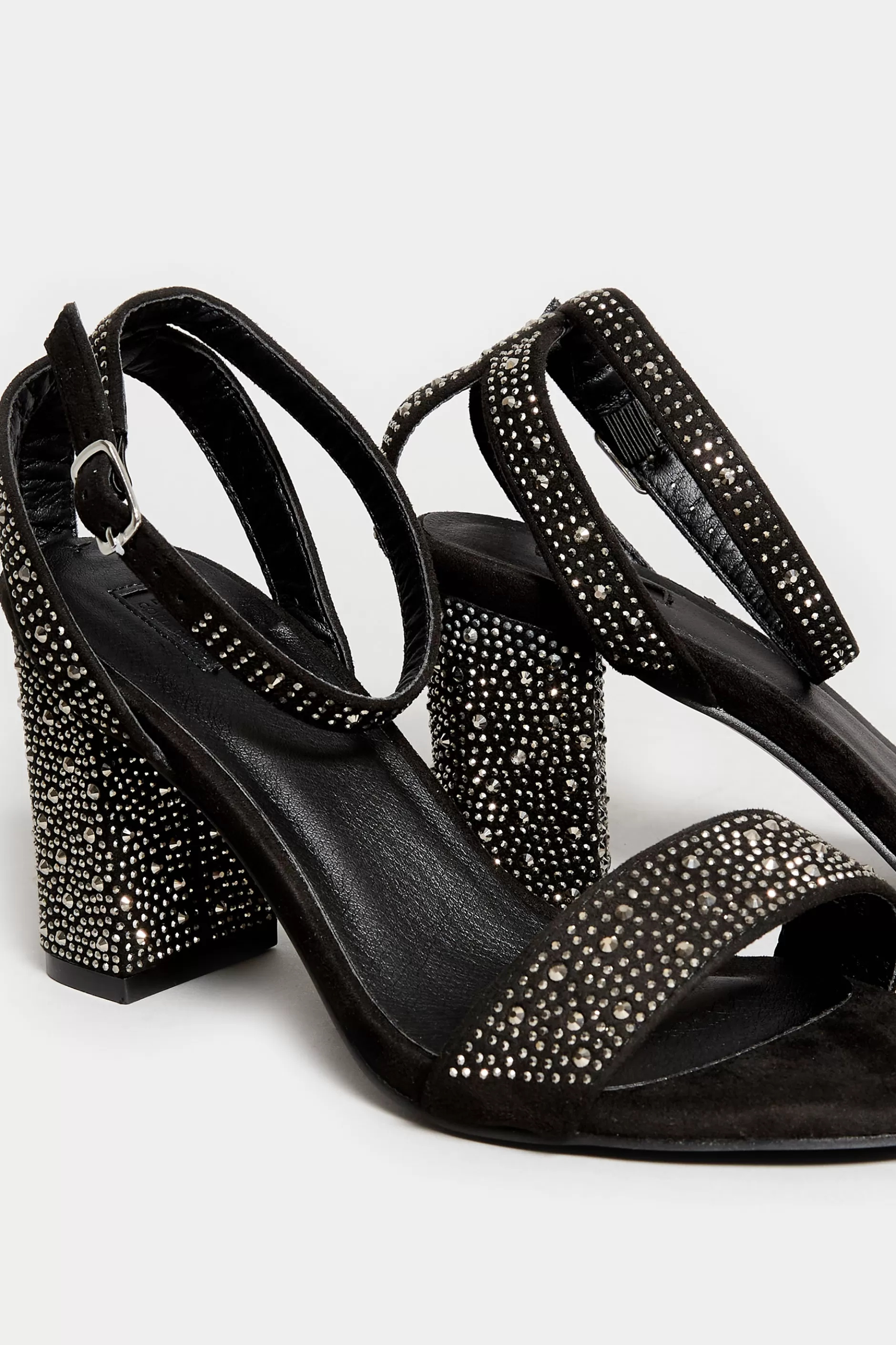 Women M&Co Heels>Limited Collection Limited Collection Black Faux Suede Diamante Embellished Heels In Wide E Fit & Extra Wide Eee Fit