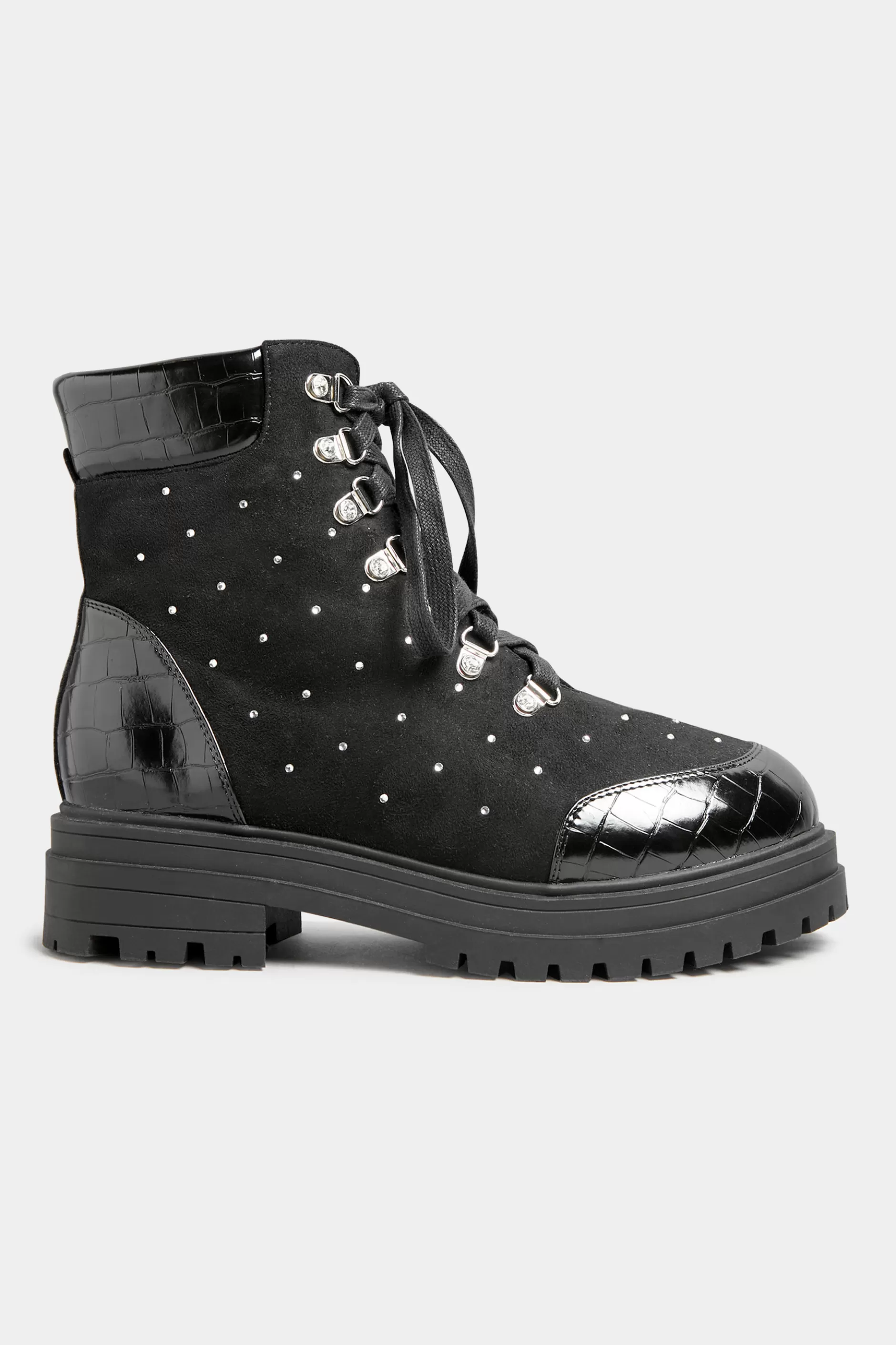 Women M&Co Boots>Limited Collection Limited Collection Black Faux Suede Diamante Stud Lace Up Boots In Extra Wide Eee Fit