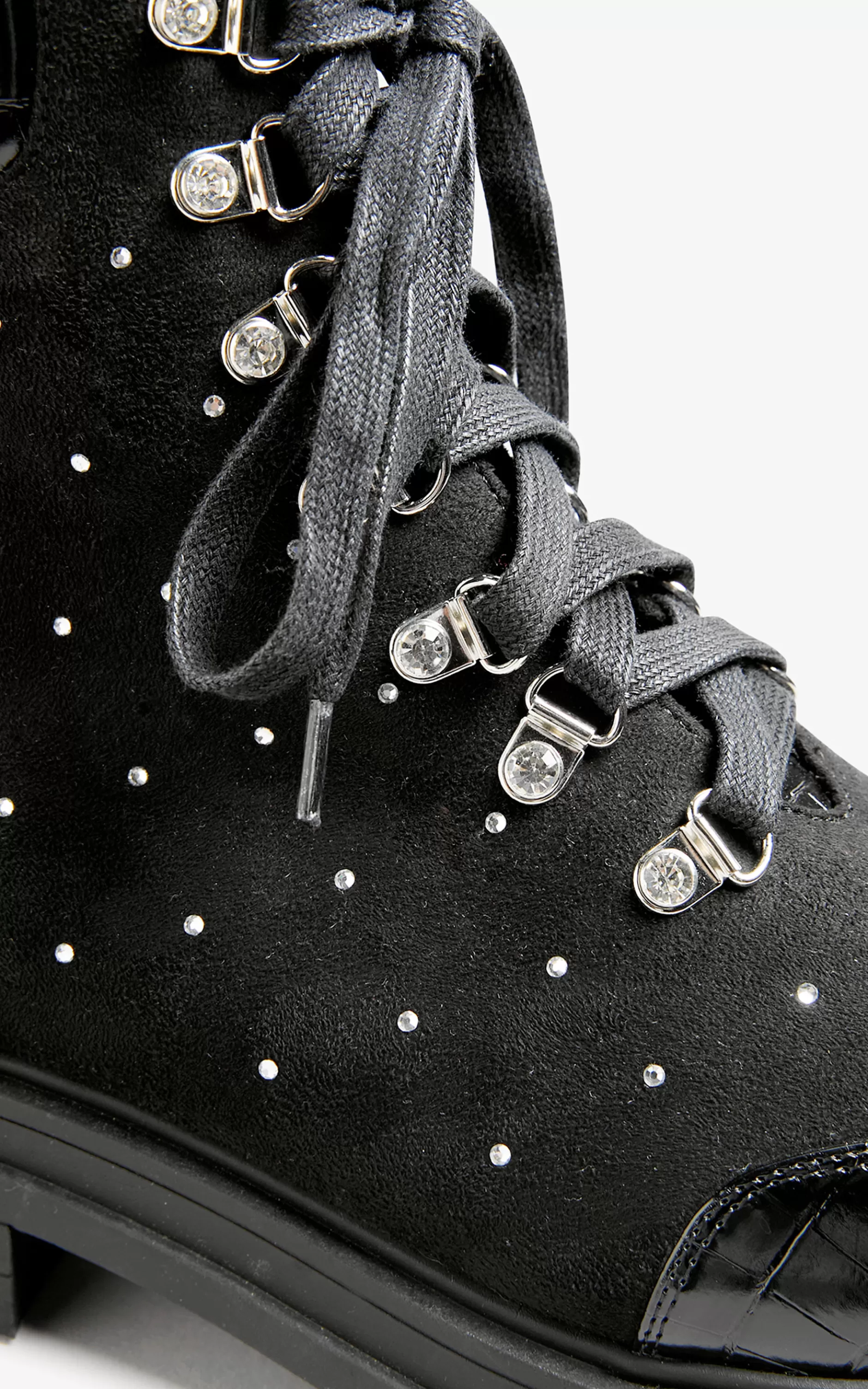 Women M&Co Boots>Limited Collection Limited Collection Black Faux Suede Diamante Stud Lace Up Boots In Extra Wide Eee Fit
