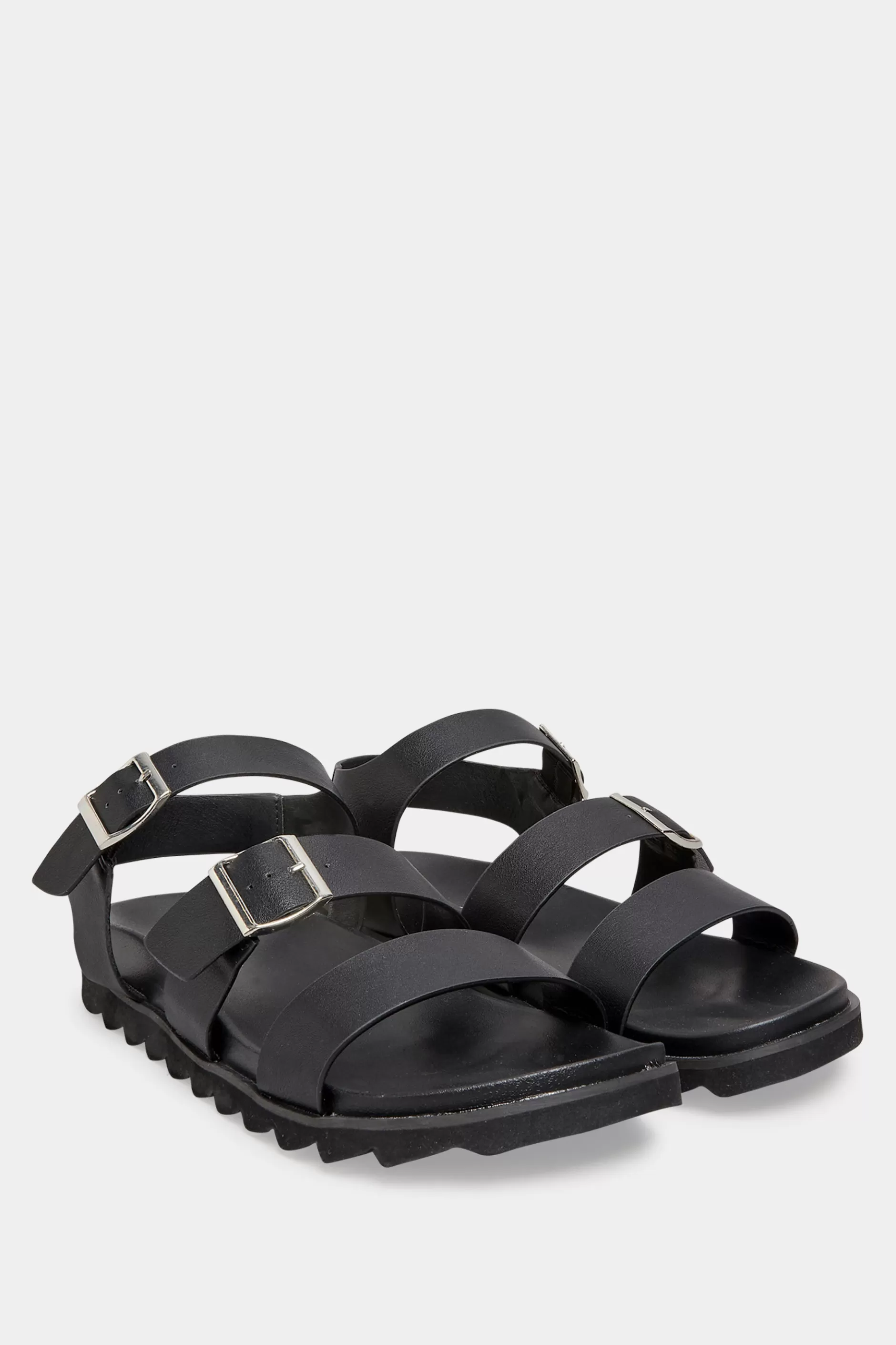 Women M&Co Flat Shoes>Limited Collection Limited Collection Black Footbed Buckle Sandals In Extra Wide Eee Fit