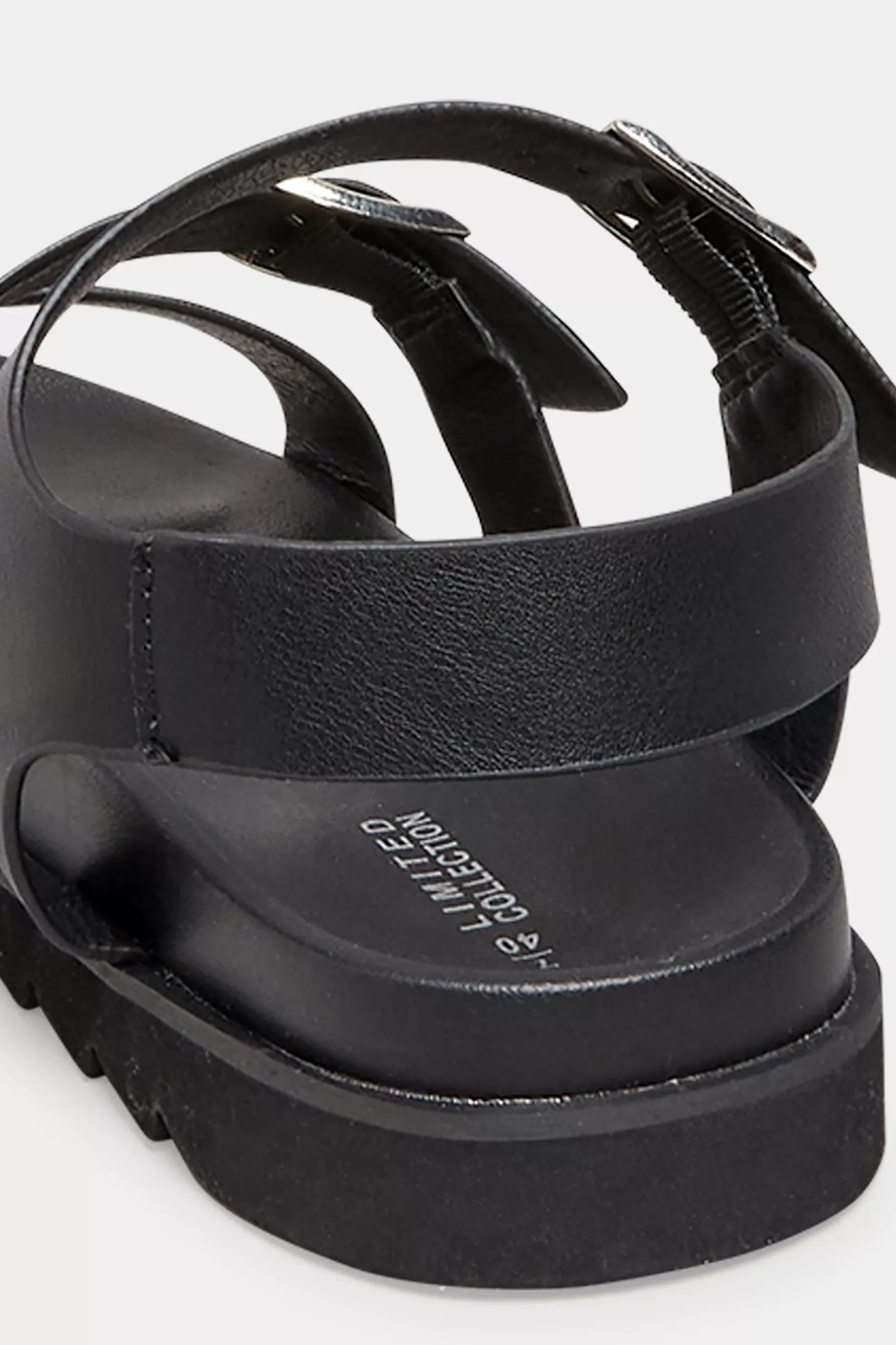 Women M&Co Flat Shoes>Limited Collection Limited Collection Black Footbed Buckle Sandals In Extra Wide Eee Fit