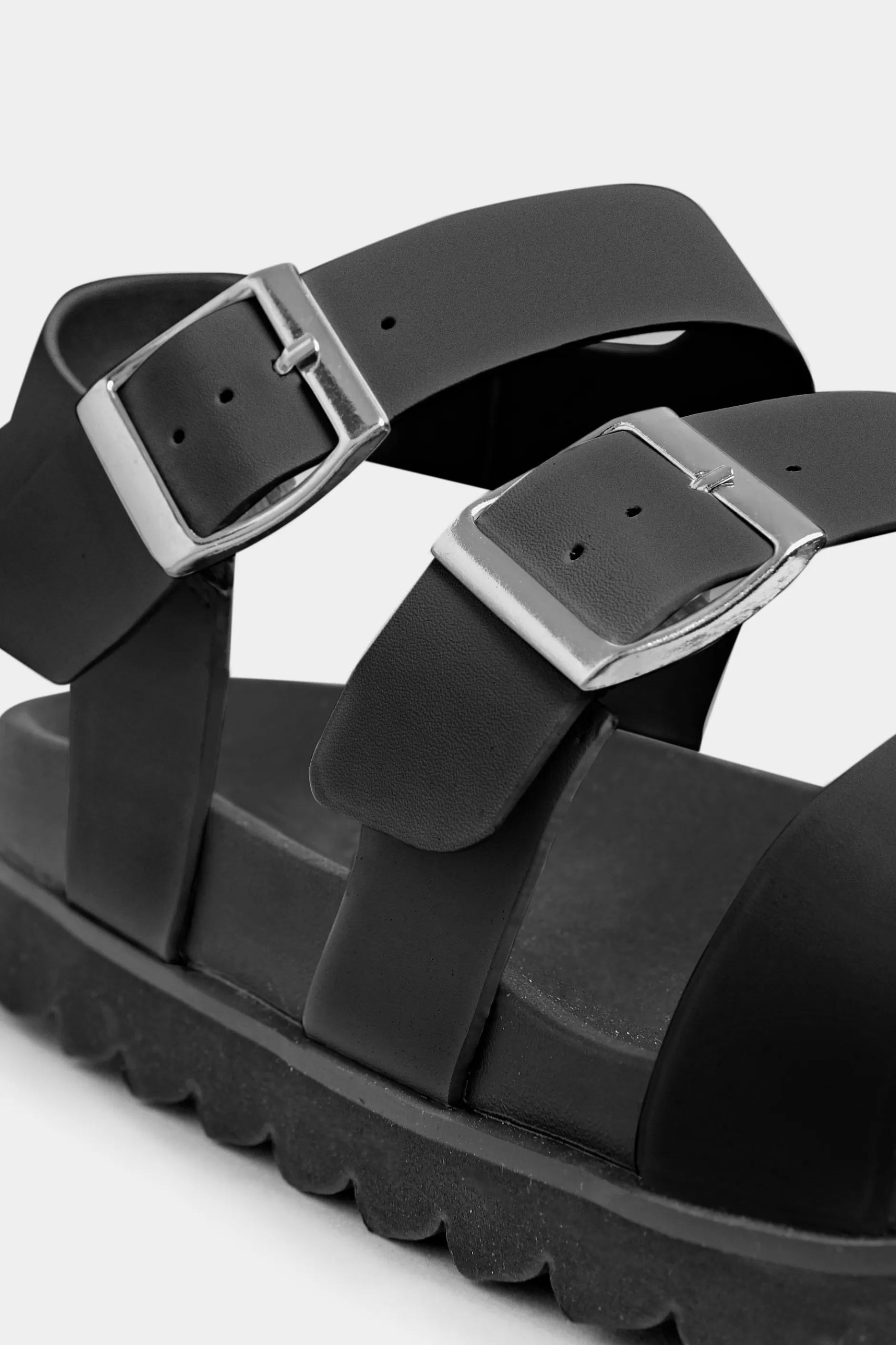 Women M&Co Flat Shoes>Limited Collection Limited Collection Black Footbed Buckle Sandals In Extra Wide Eee Fit
