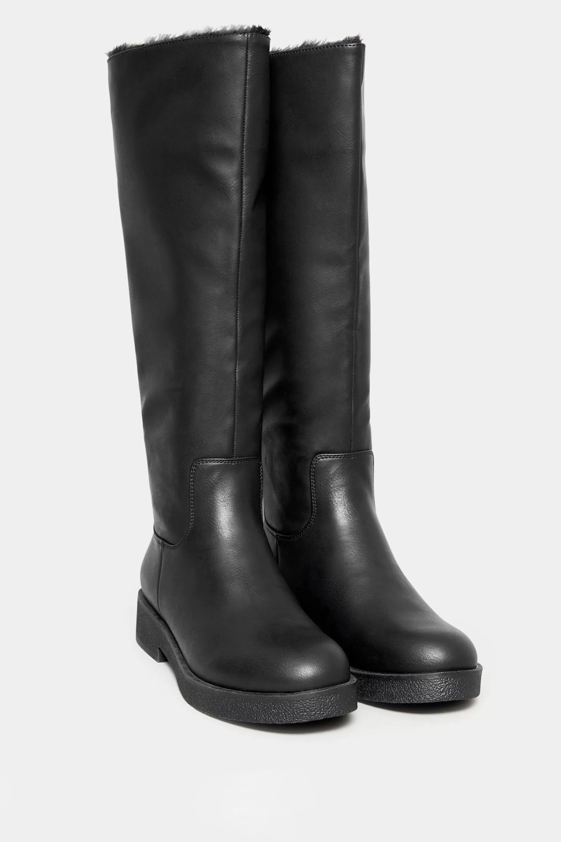 Women M&Co Boots>Limited Collection Limited Collection Black Fur Lined Knee High Boots In Wide E Fit