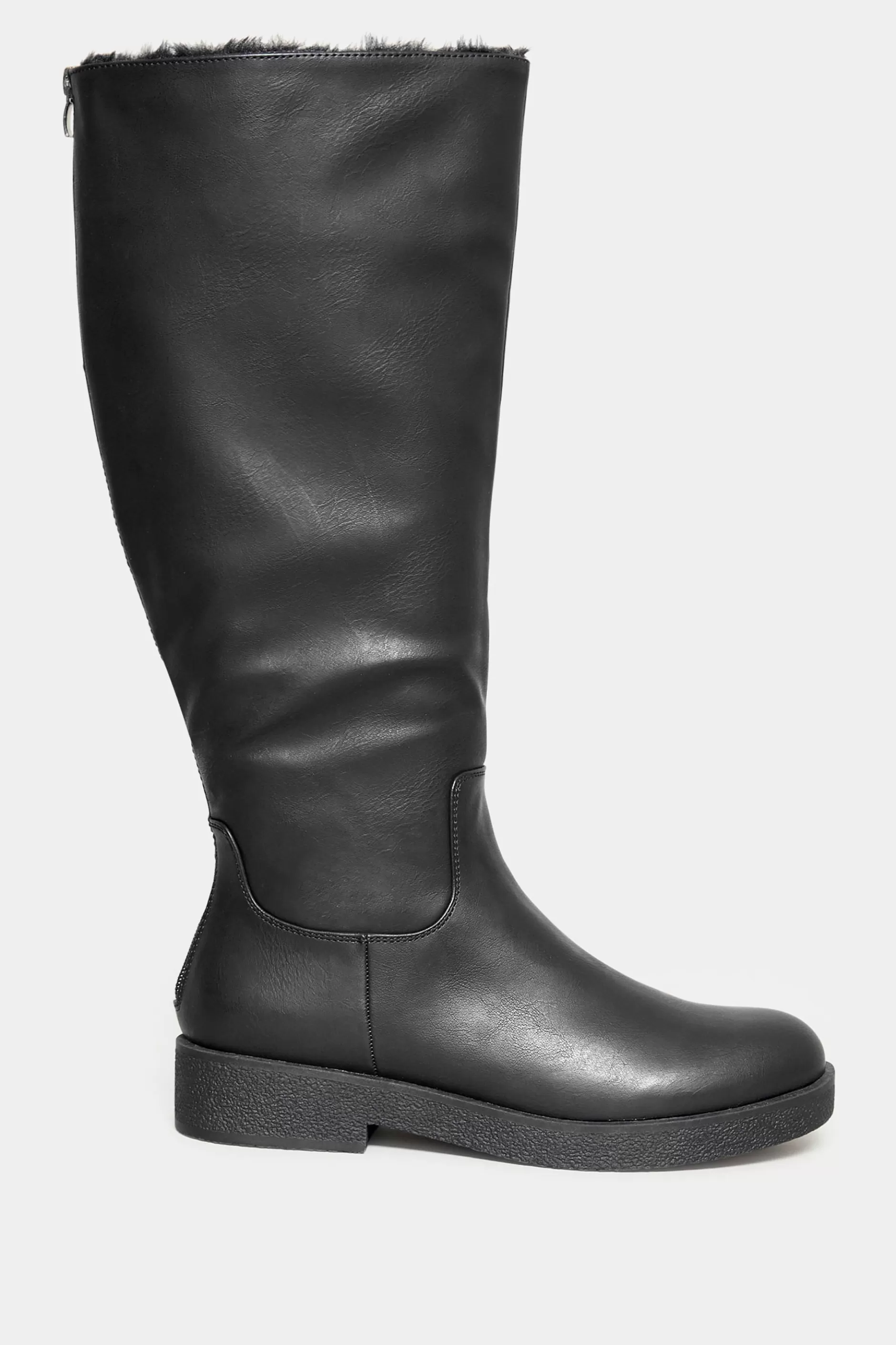 Women M&Co Boots>Limited Collection Limited Collection Black Fur Lined Knee High Boots In Wide E Fit