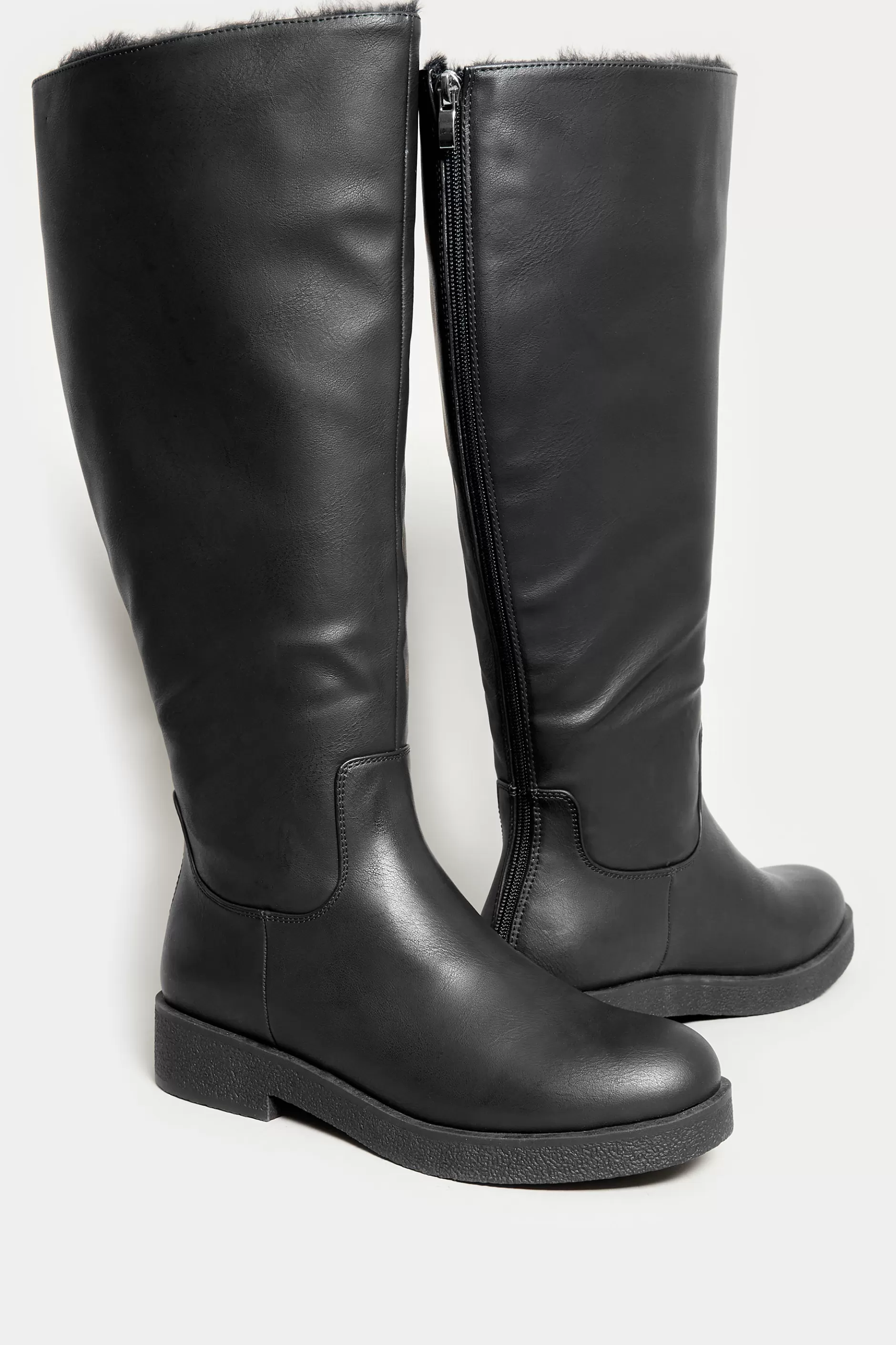 Women M&Co Boots>Limited Collection Limited Collection Black Fur Lined Knee High Boots In Wide E Fit