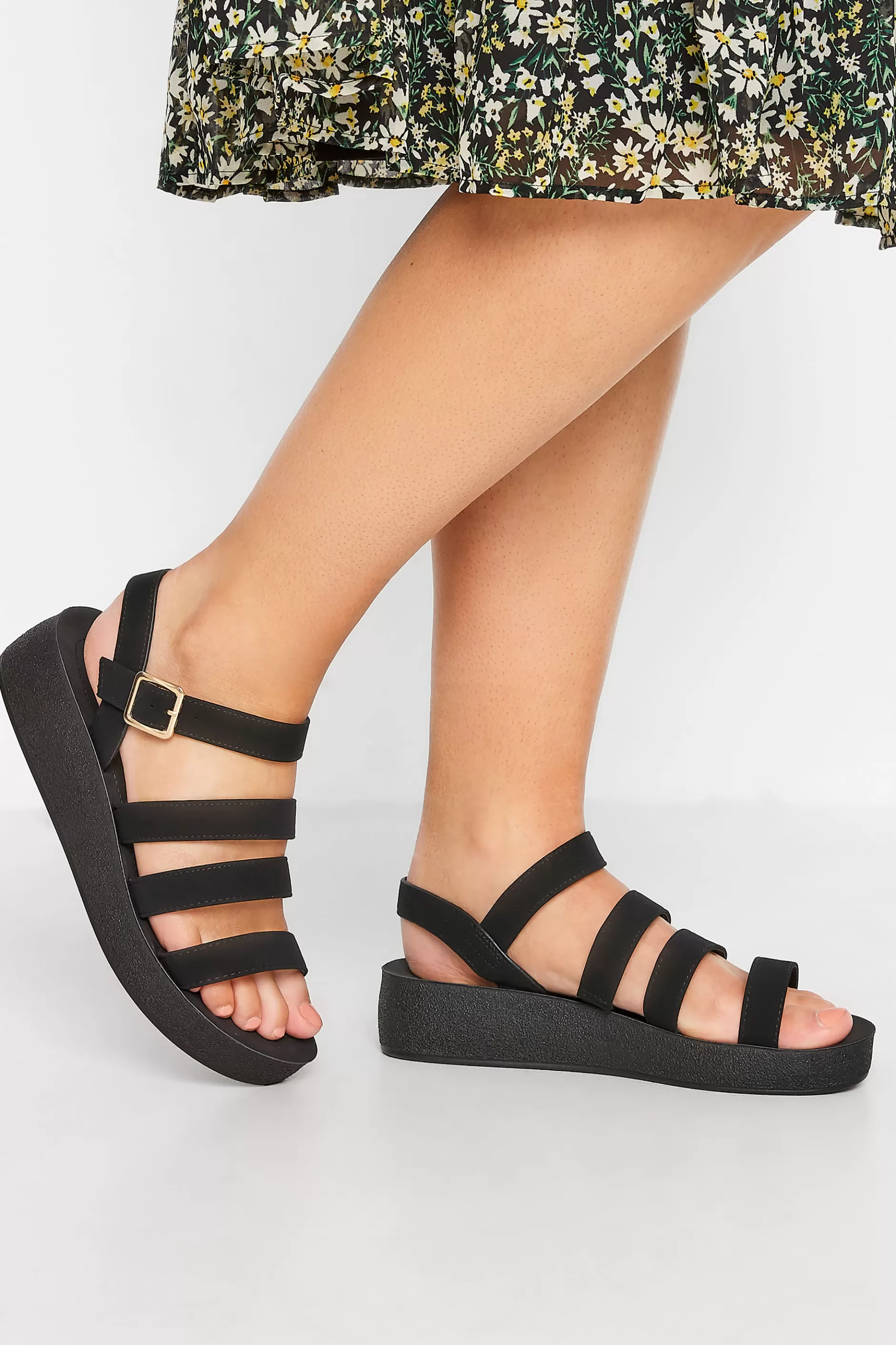 Women M&Co Flat Shoes>Limited Collection Limited Collection Black Multi Strap Sporty Platform Sandals In Extra Wide Eee Fit