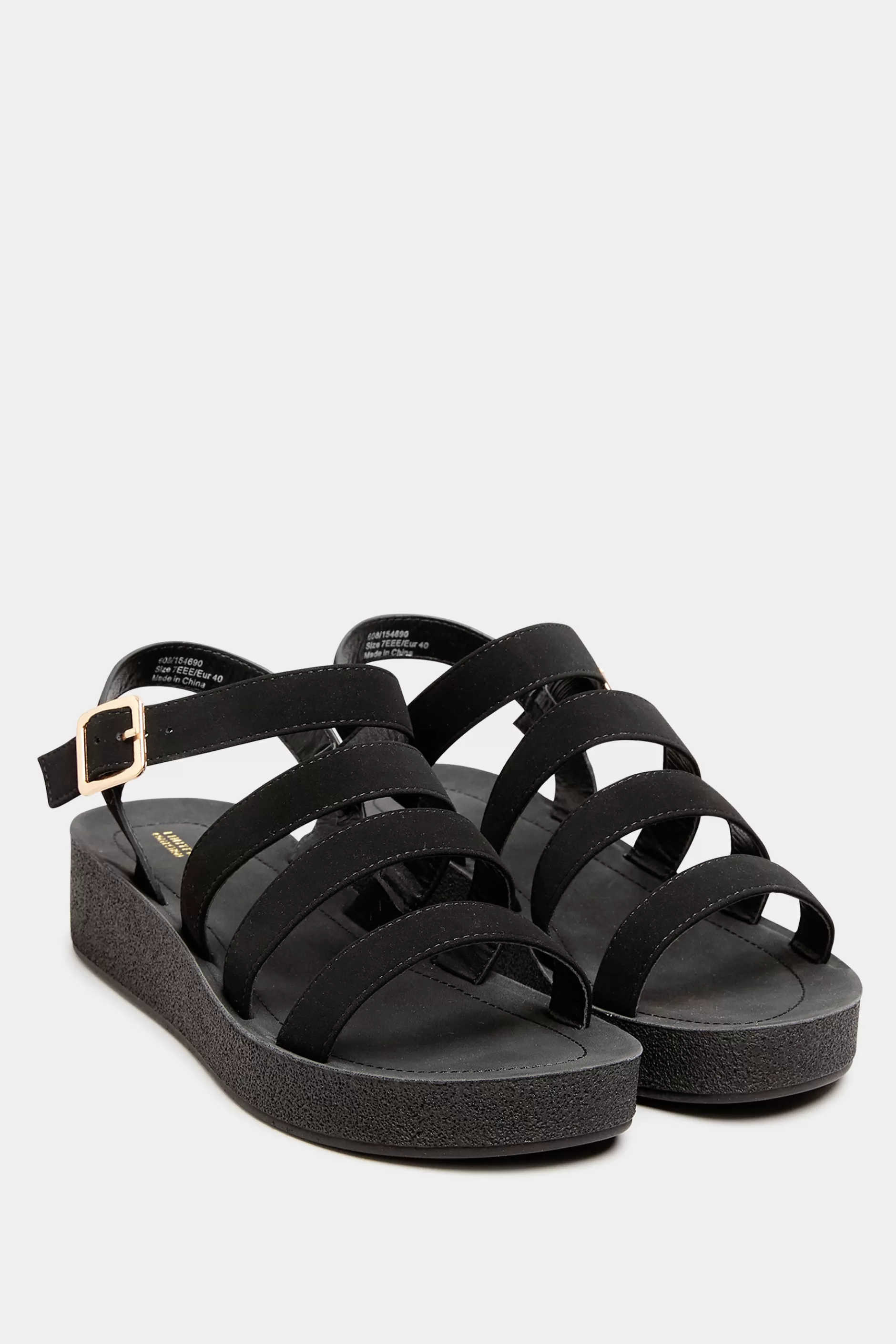 Women M&Co Flat Shoes>Limited Collection Limited Collection Black Multi Strap Sporty Platform Sandals In Extra Wide Eee Fit