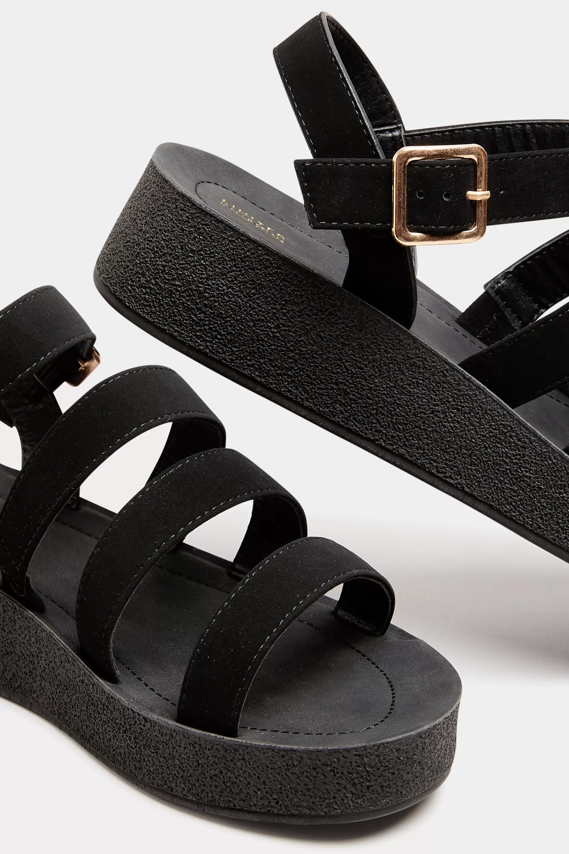Women M&Co Flat Shoes>Limited Collection Limited Collection Black Multi Strap Sporty Platform Sandals In Extra Wide Eee Fit