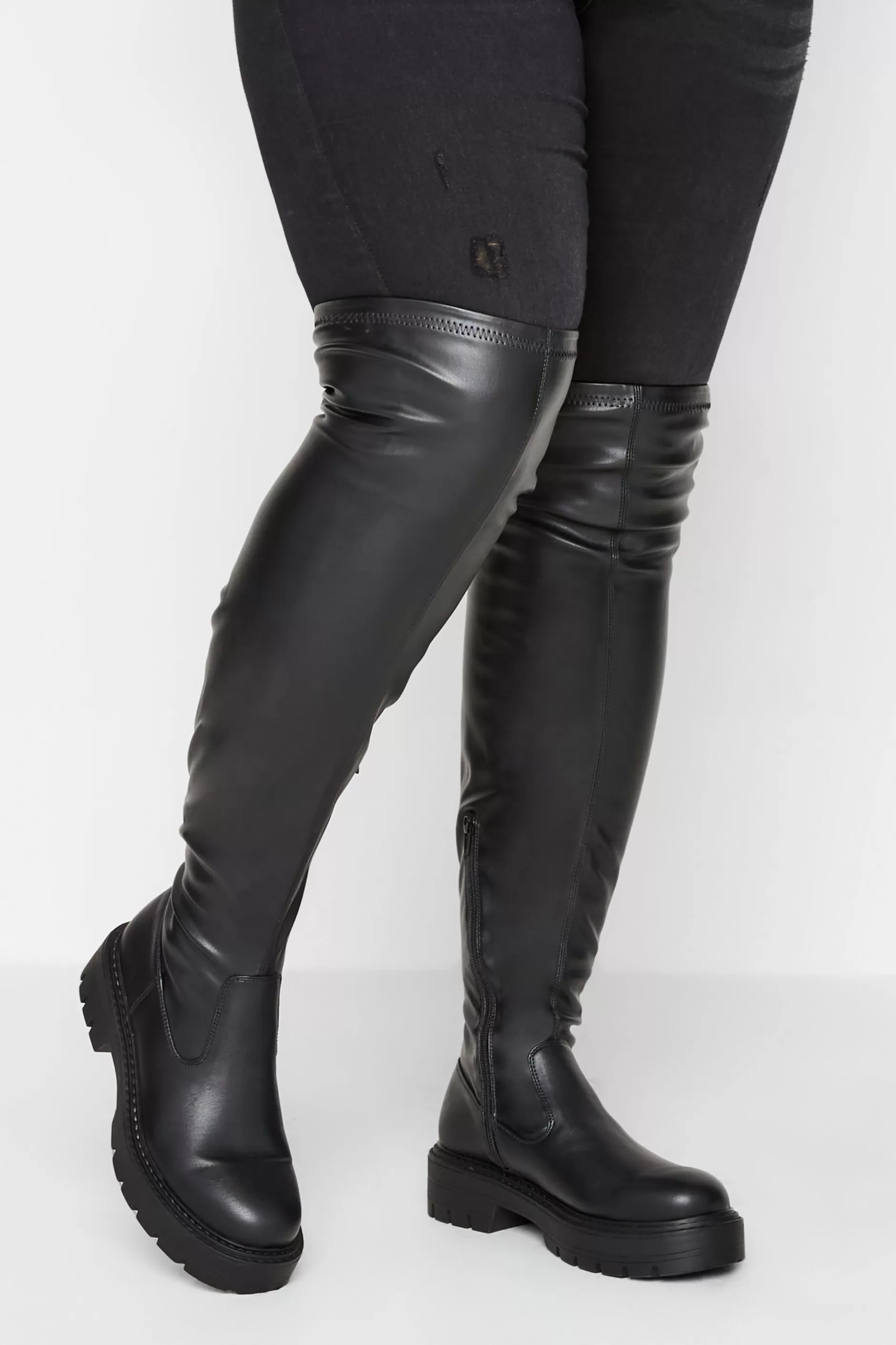 Women M Co Boots Limited Collection Limited Collection Black Over The Knee Chunky Boots In Wide E Fit Extra Wide Eee Fit LadysStyle