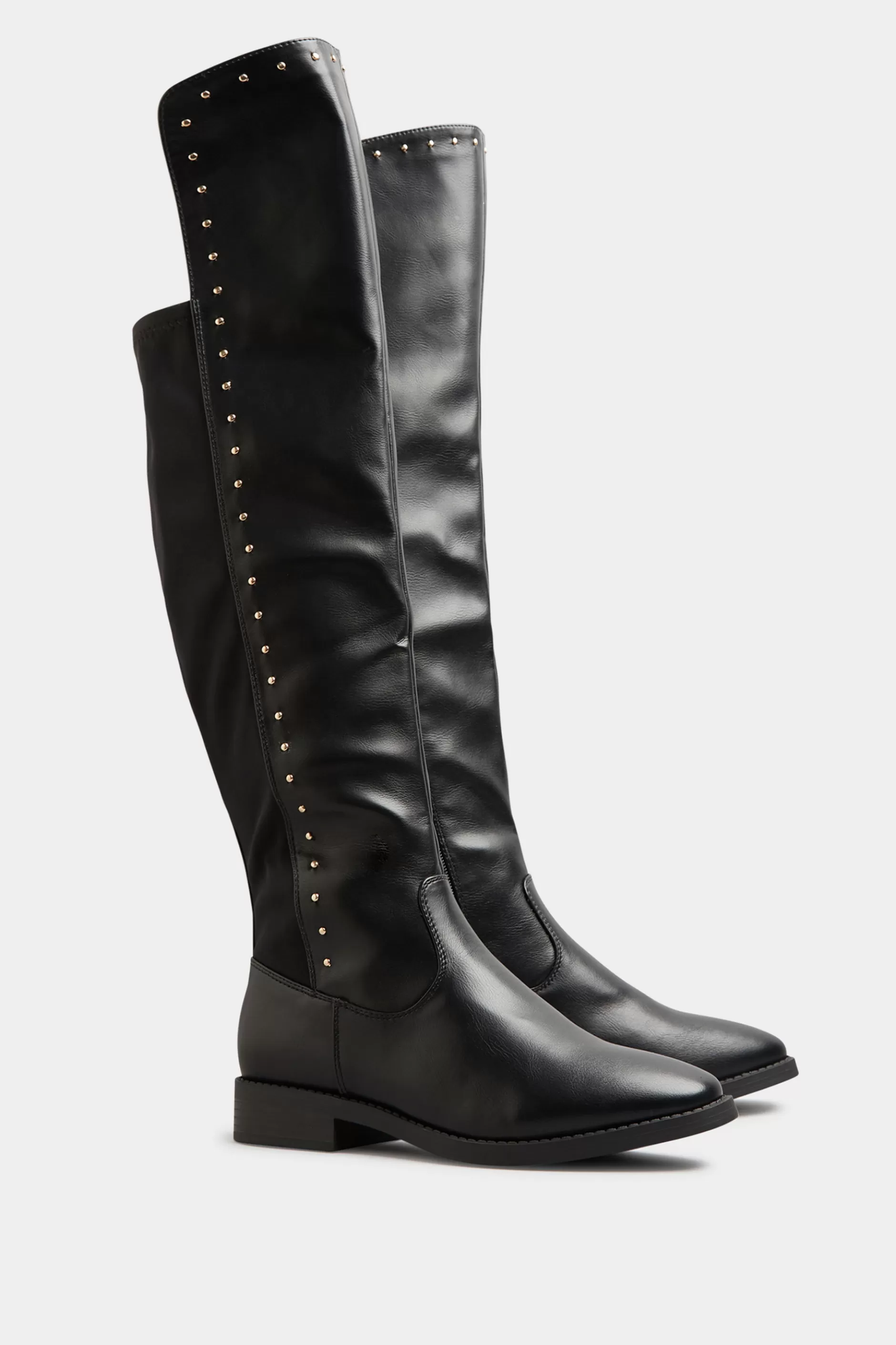 Women M&Co Boots>Limited Collection Limited Collection Black Pu Stud Over The Knee Boots In Wide E Fit & Extra Wide Eee Fit