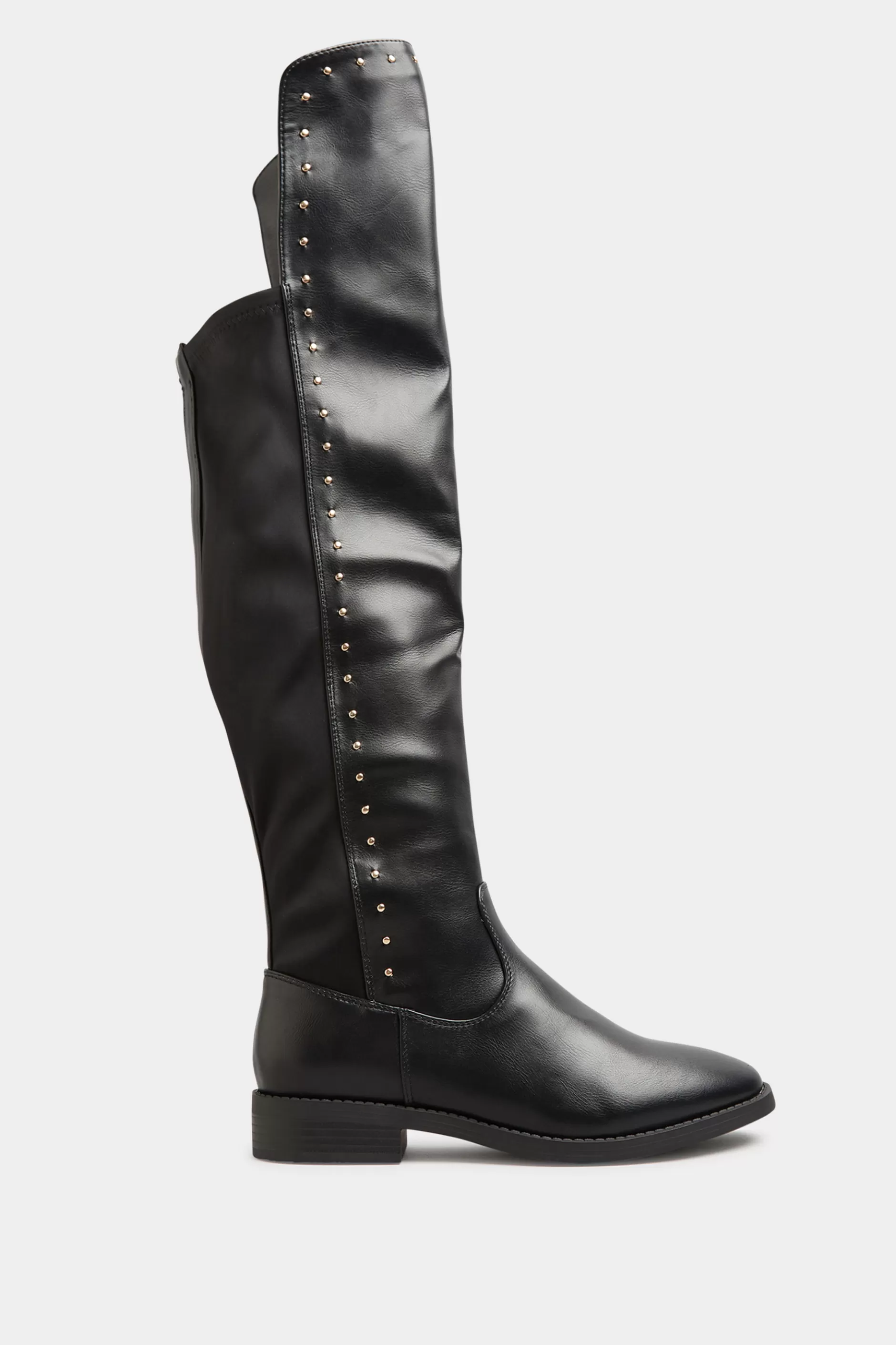 Women M&Co Boots>Limited Collection Limited Collection Black Pu Stud Over The Knee Boots In Wide E Fit & Extra Wide Eee Fit