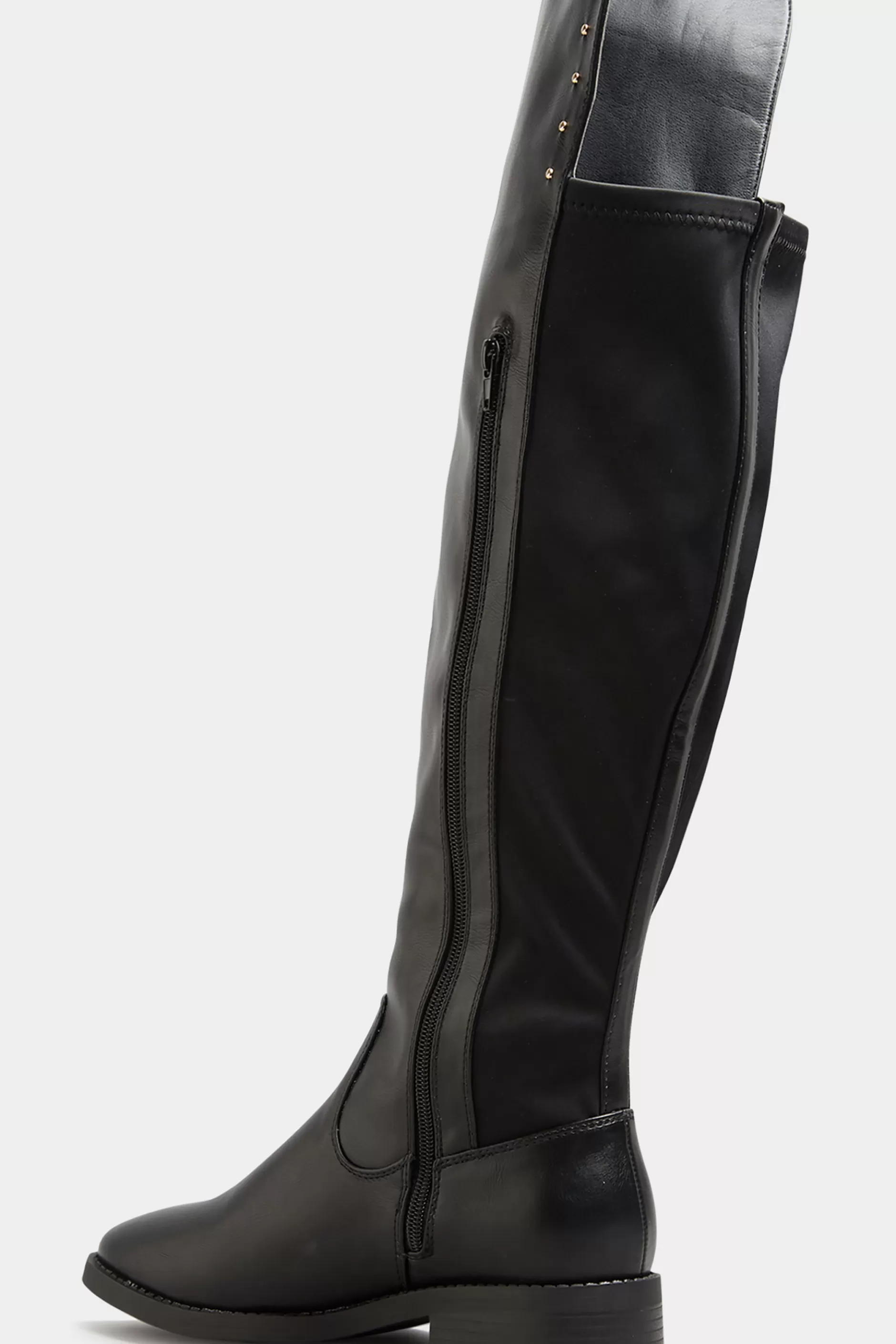 Women M&Co Boots>Limited Collection Limited Collection Black Pu Stud Over The Knee Boots In Wide E Fit & Extra Wide Eee Fit