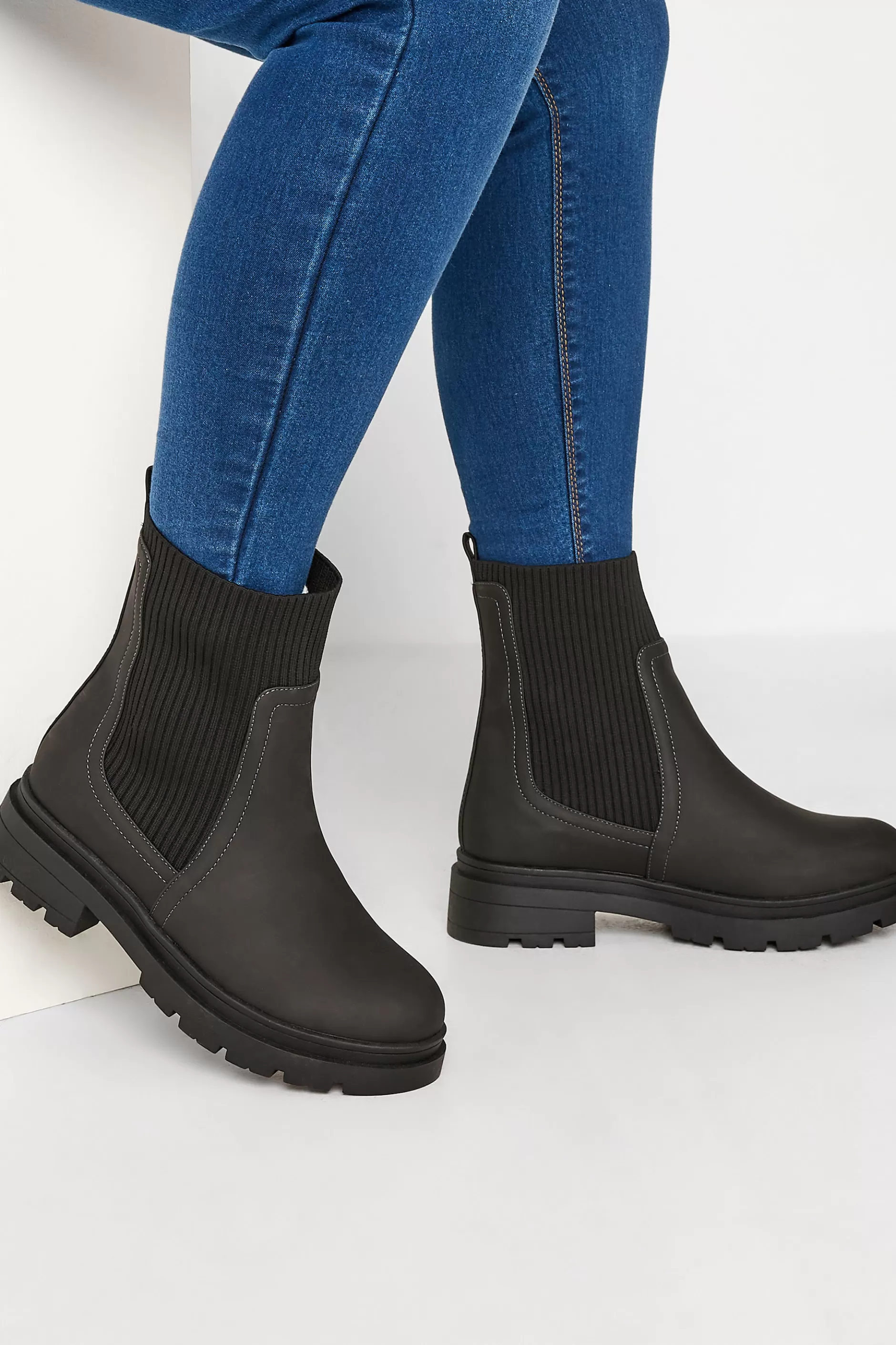 Women M&Co Boots>Limited Collection Limited Collection Black Sock Chelsea Boots In Wide E Fit & Extra Wide Eee Fit