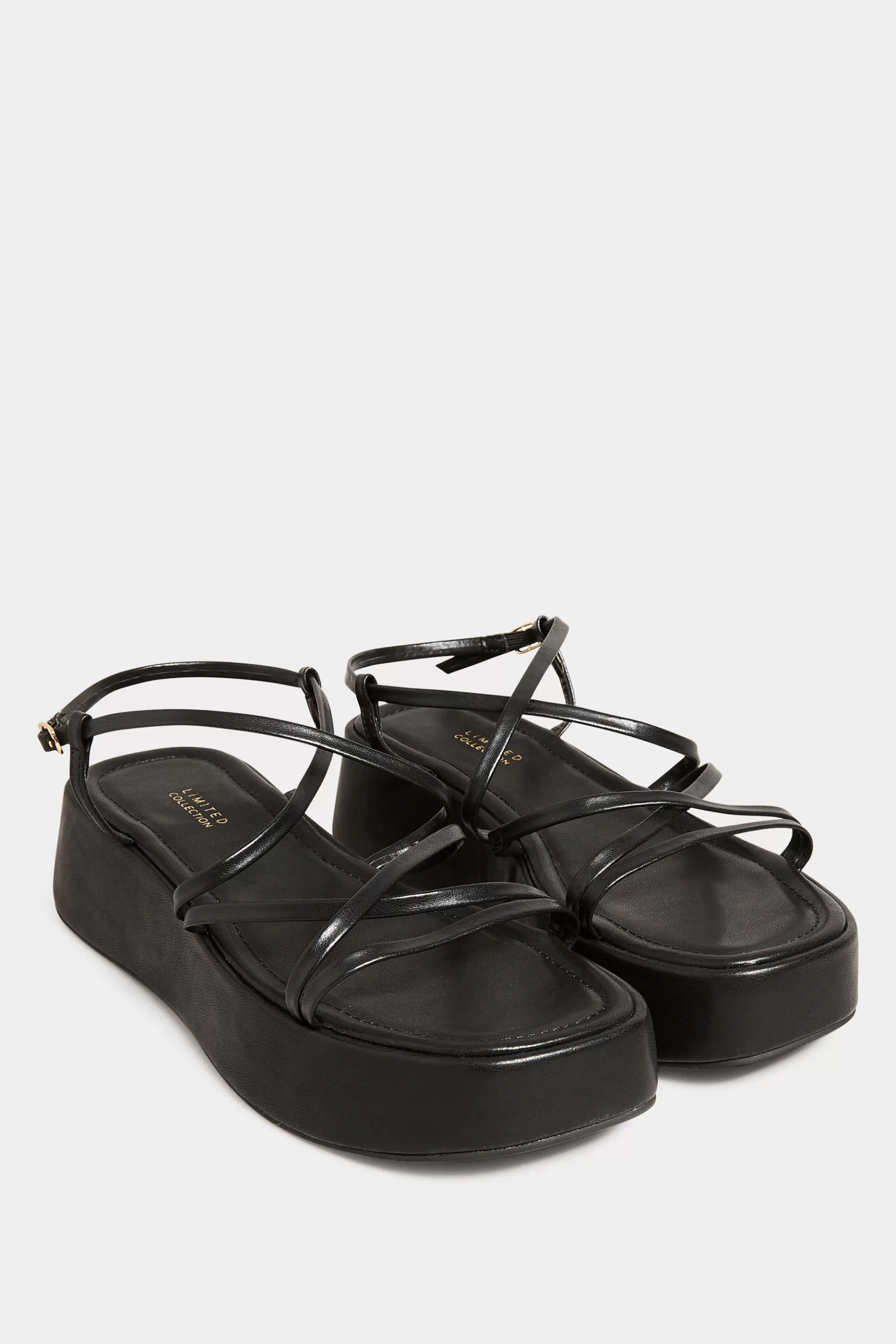 Women M&Co Flat Shoes>Limited Collection Limited Collection Black Strappy Flatform Sandals In Extra Wide Eee Fit