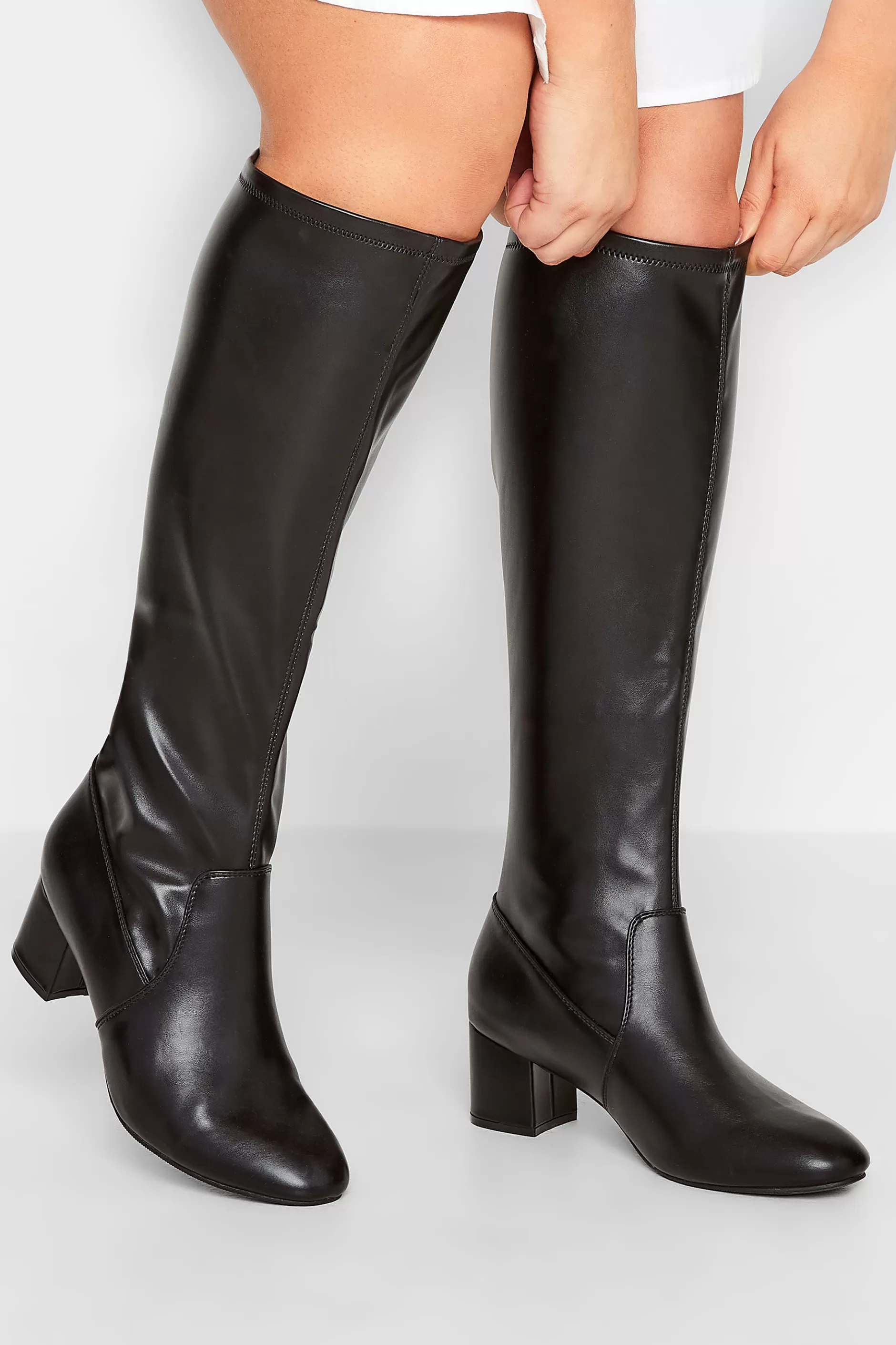 Women M Co Boots Limited Collection Limited Collection Black Stretch Heeled Knee High Boots In Wide E Fit Extra Wide Eee Fit LadysStyle