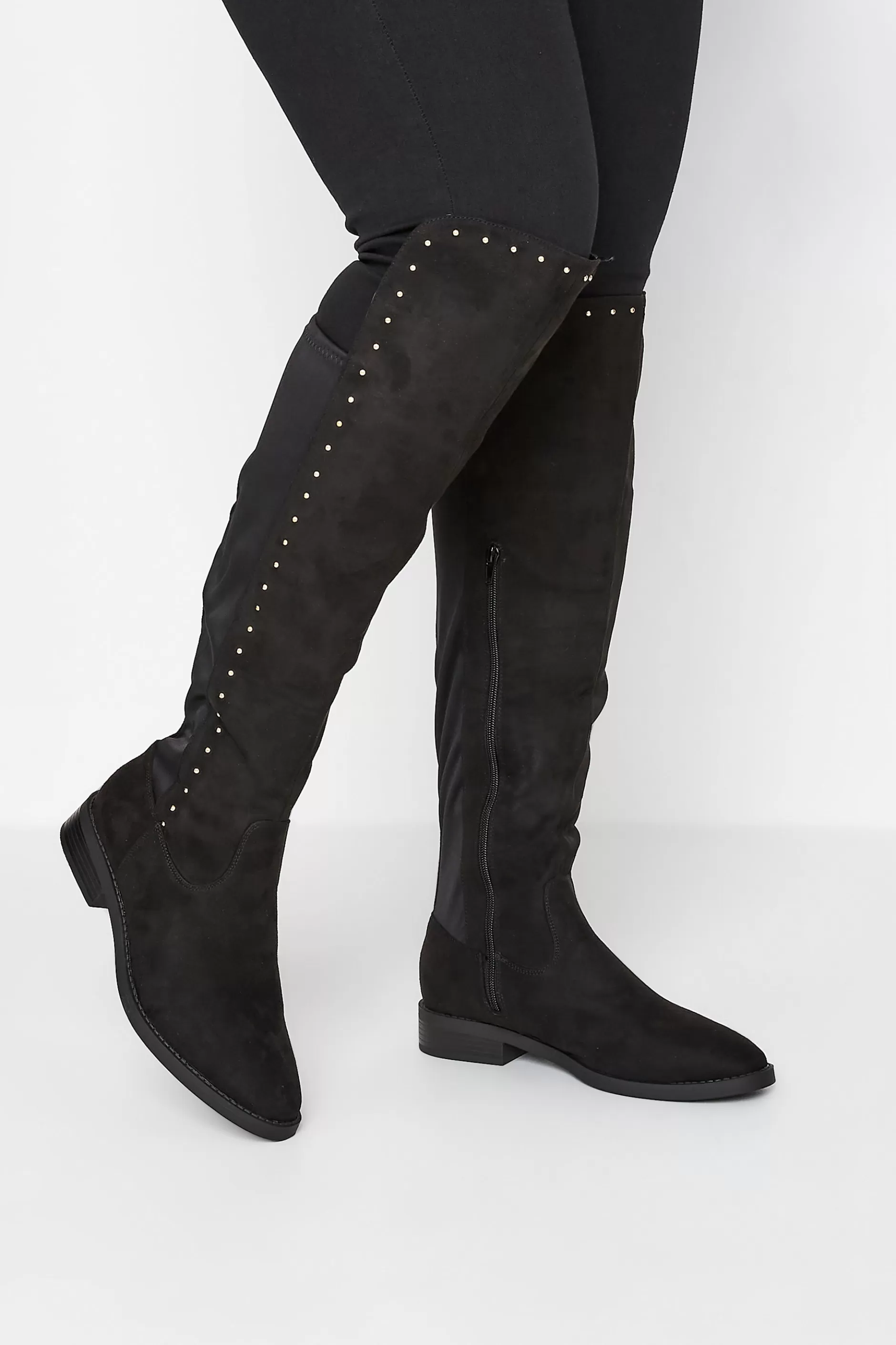 Women M&Co Boots>Limited Collection Limited Collection Black Stud Over The Knee Boots In Wide E Fit & Extra Wide Eee Fit
