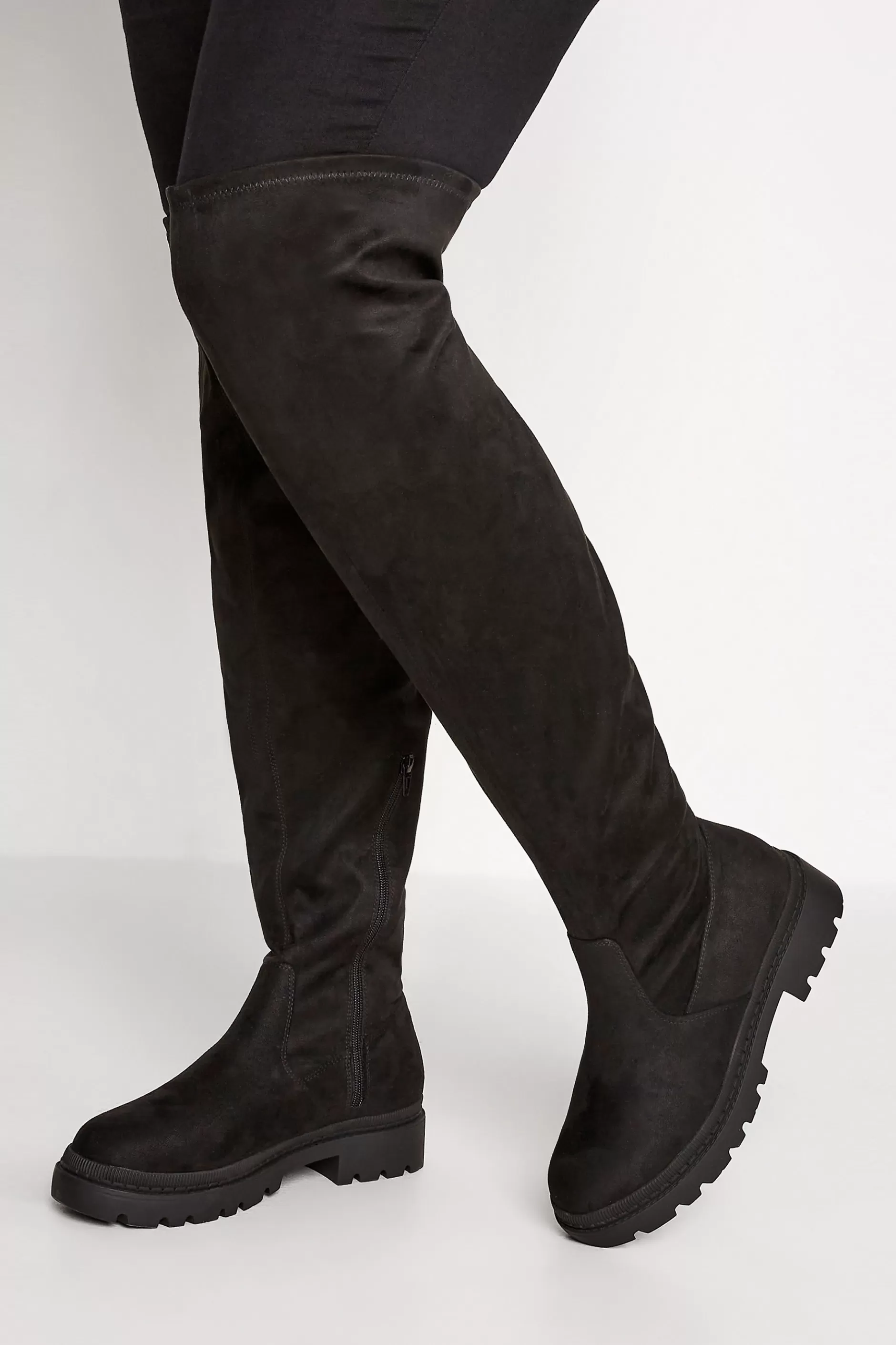 Women M&Co Boots>Limited Collection Limited Collection Black Suede Over The Knee Chunky Boots In Wide E Fit & Extra Wide Eee Fit