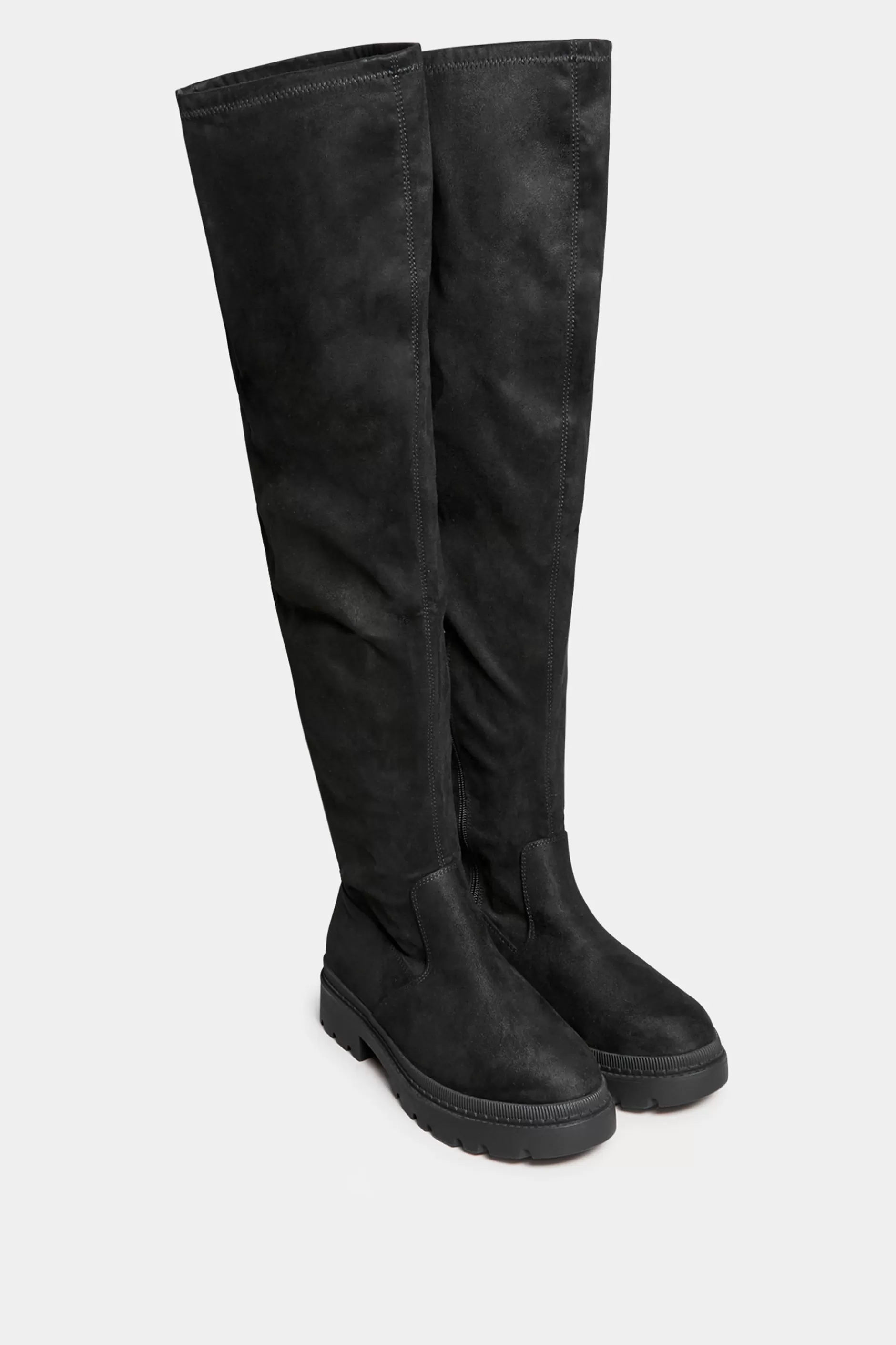 Women M&Co Boots>Limited Collection Limited Collection Black Suede Over The Knee Chunky Boots In Wide E Fit & Extra Wide Eee Fit