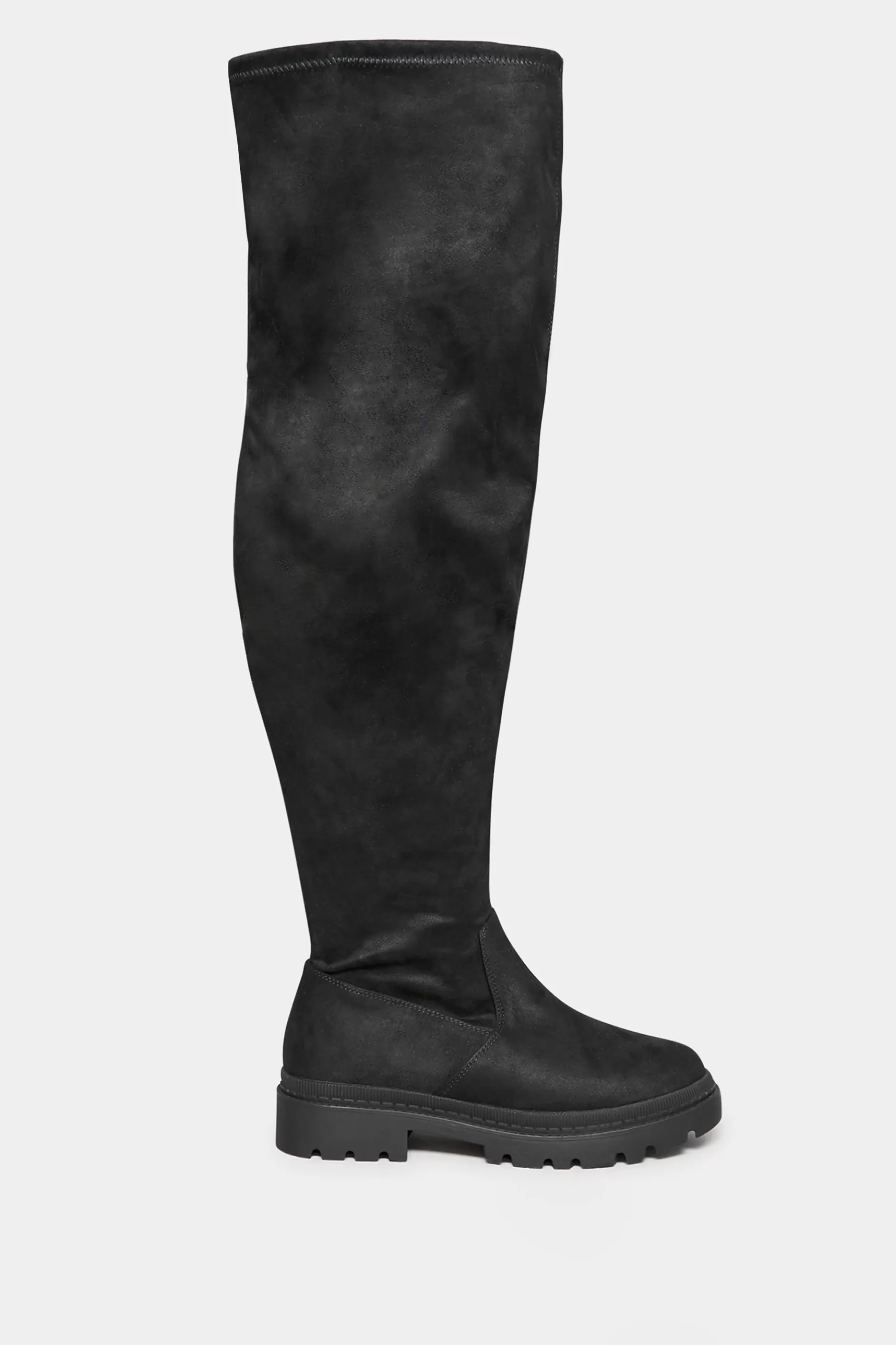 Women M&Co Boots>Limited Collection Limited Collection Black Suede Over The Knee Chunky Boots In Wide E Fit & Extra Wide Eee Fit