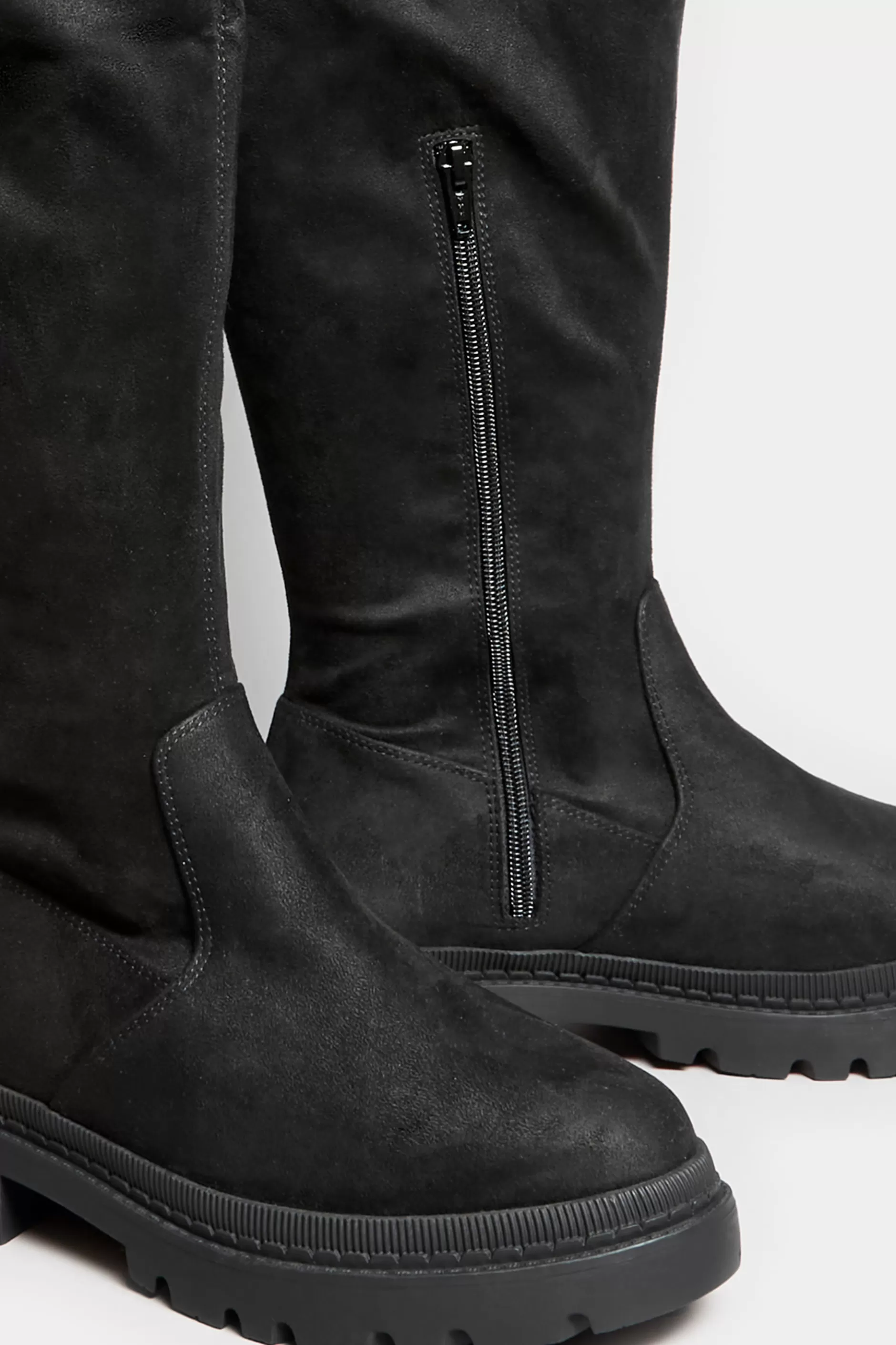 Women M&Co Boots>Limited Collection Limited Collection Black Suede Over The Knee Chunky Boots In Wide E Fit & Extra Wide Eee Fit