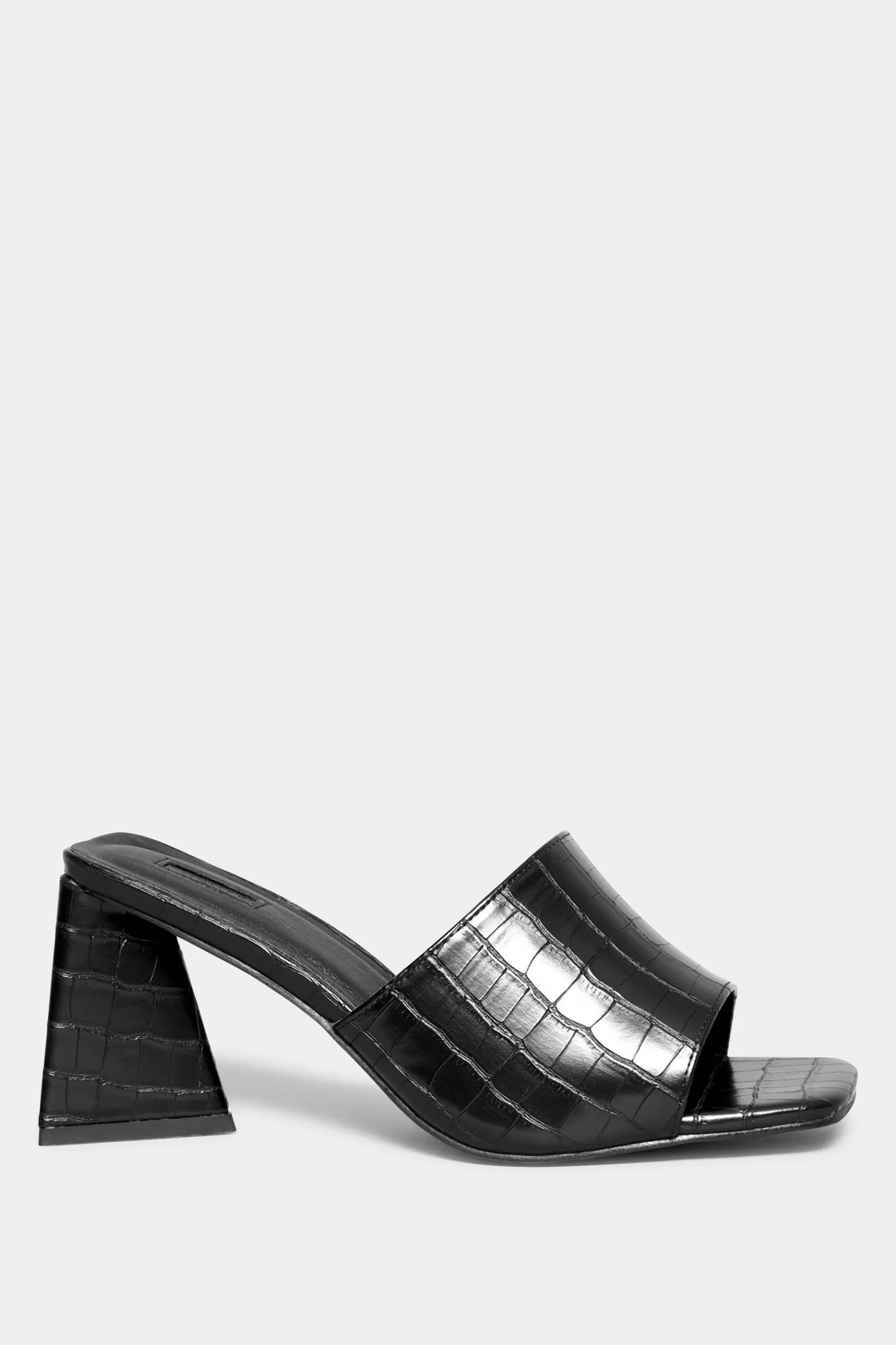 Women M&Co Mules & Sliders>Limited Collection Limited Collection Black Triangular Heeled Croc Mules In Wide E Fit & Extra Wide Eee Fit