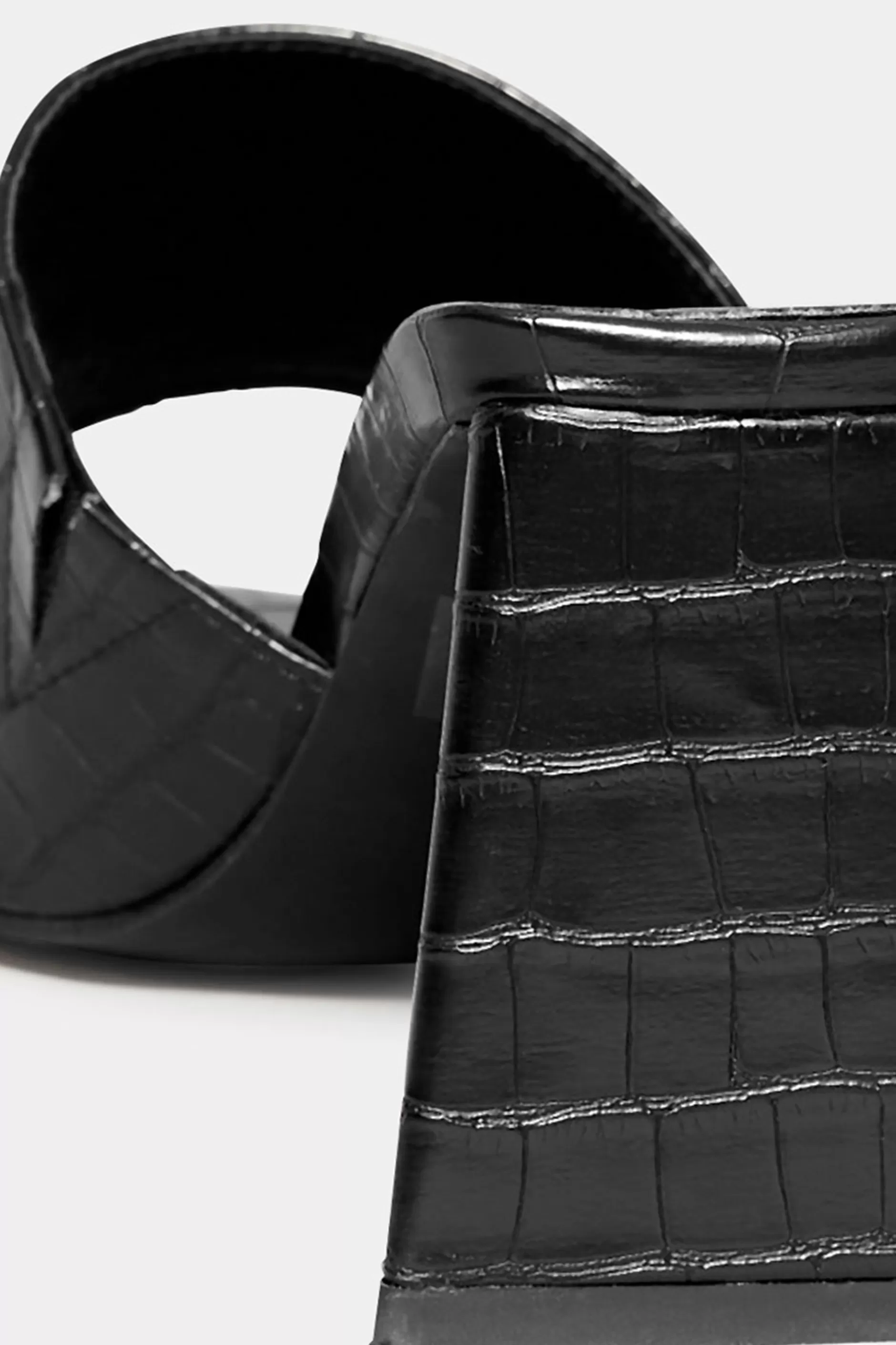 Women M&Co Mules & Sliders>Limited Collection Limited Collection Black Triangular Heeled Croc Mules In Wide E Fit & Extra Wide Eee Fit