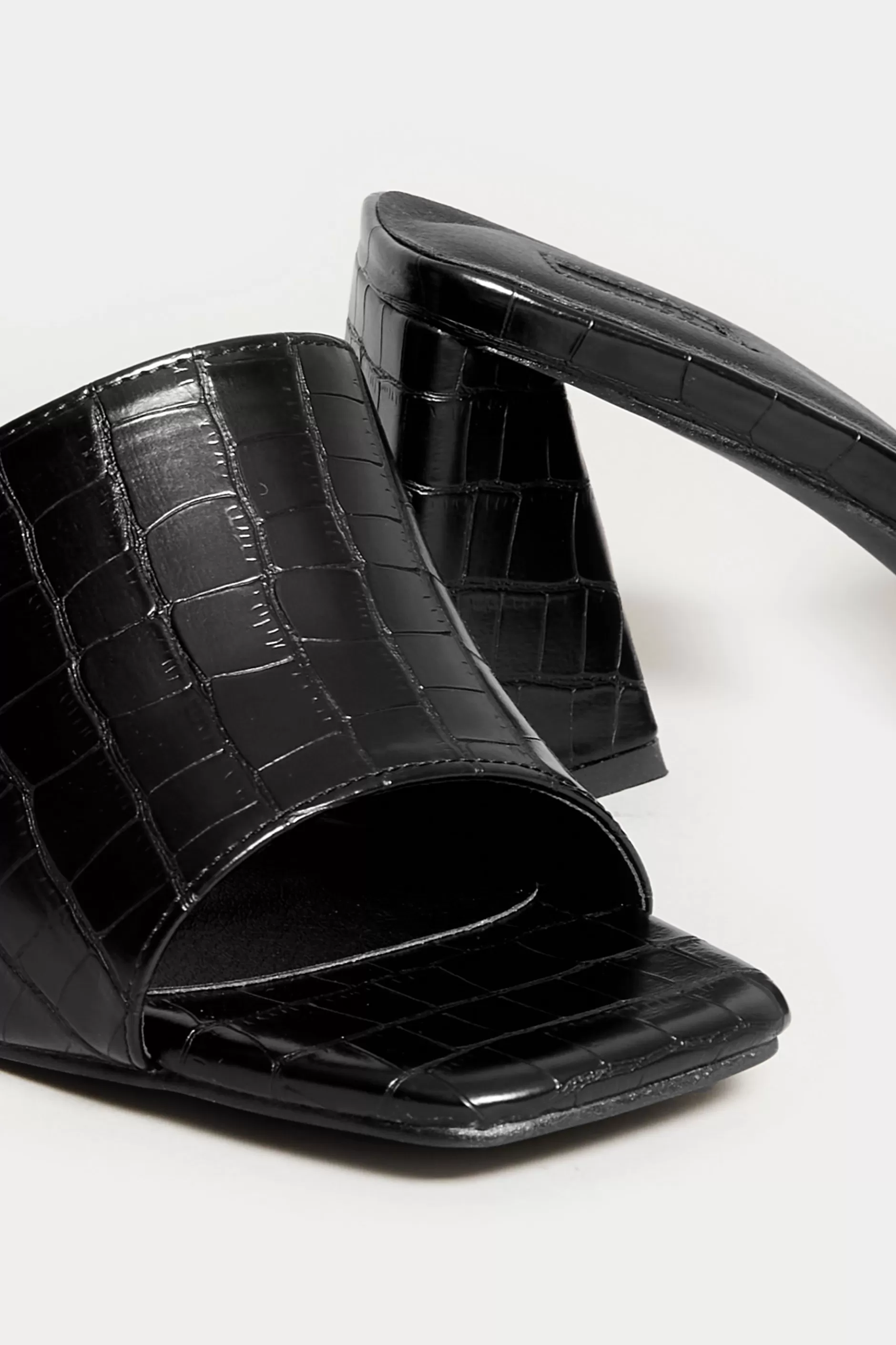 Women M&Co Mules & Sliders>Limited Collection Limited Collection Black Triangular Heeled Croc Mules In Wide E Fit & Extra Wide Eee Fit