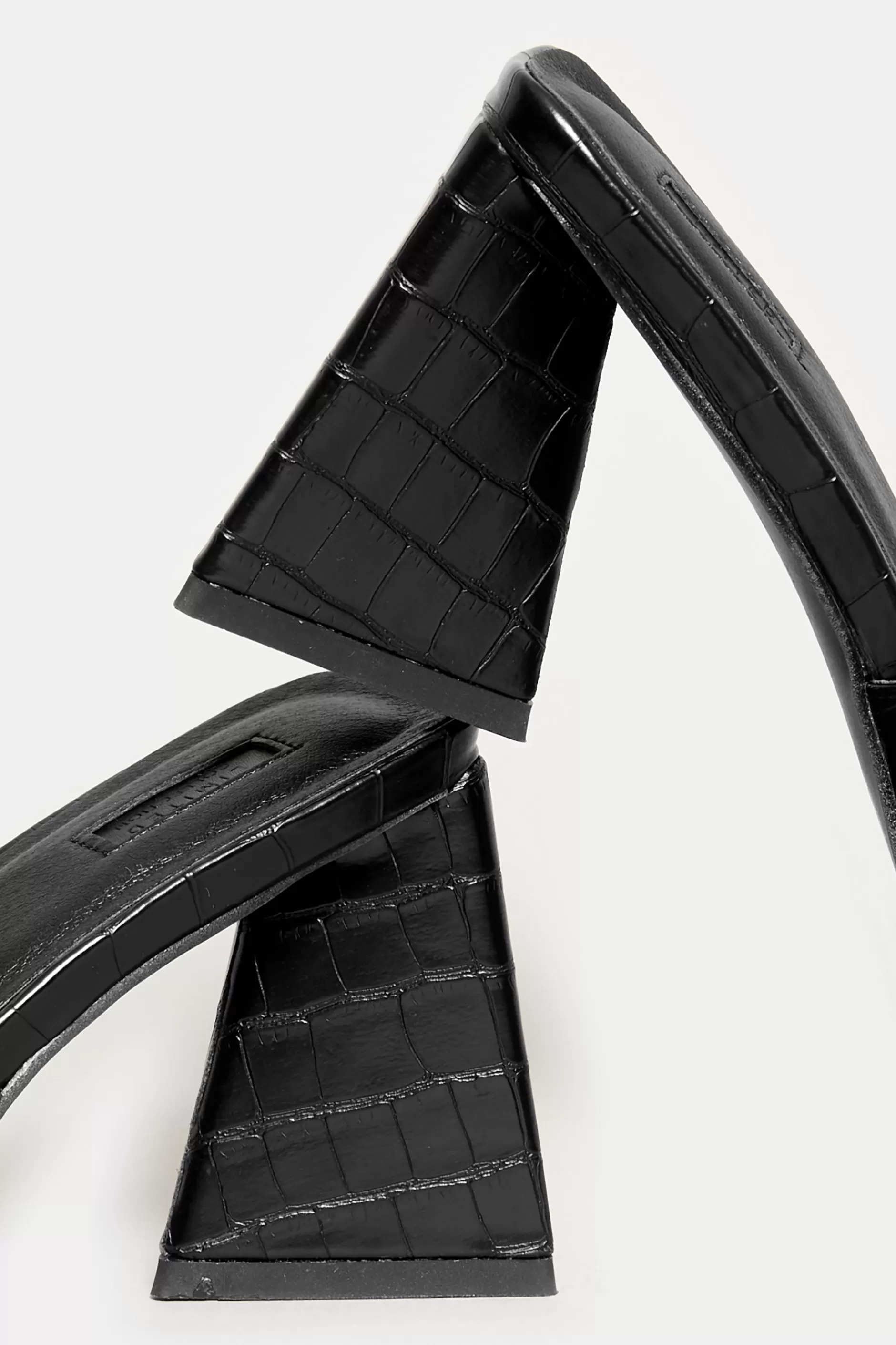 Women M&Co Mules & Sliders>Limited Collection Limited Collection Black Triangular Heeled Croc Mules In Wide E Fit & Extra Wide Eee Fit
