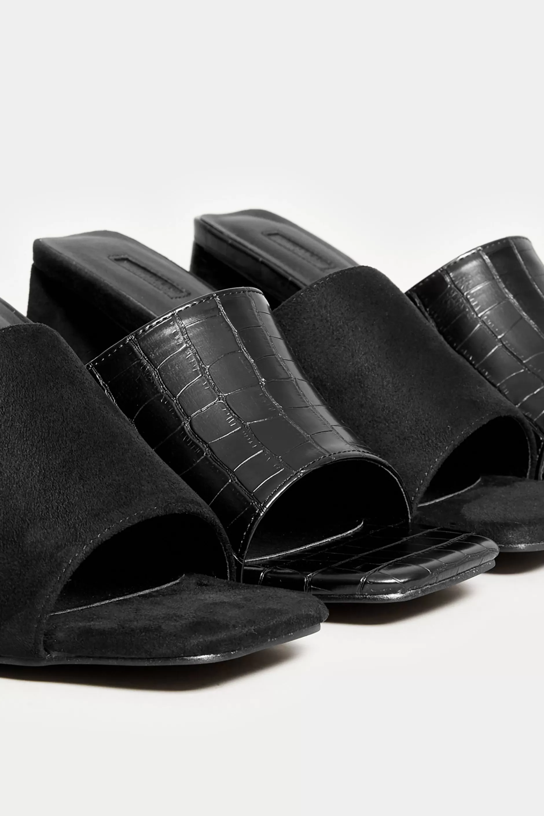 Women M&Co Mules & Sliders>Limited Collection Limited Collection Black Triangular Heeled Croc Mules In Wide E Fit & Extra Wide Eee Fit