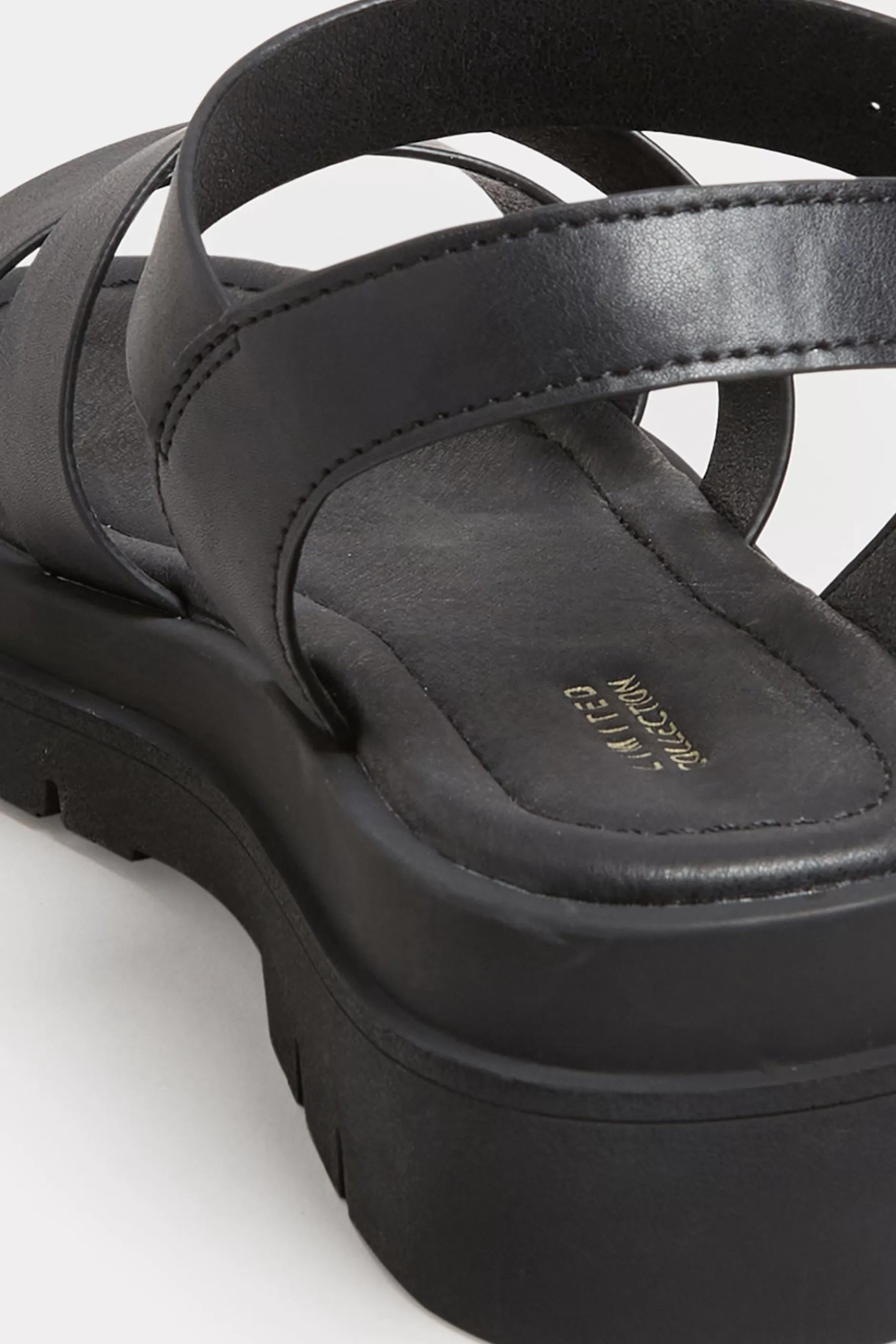 Women M&Co Sandals>Limited Collection Limited Collection Black Triple Strap Gladiator Sandals In Wide E Fit & Extra Wide Eee Fit