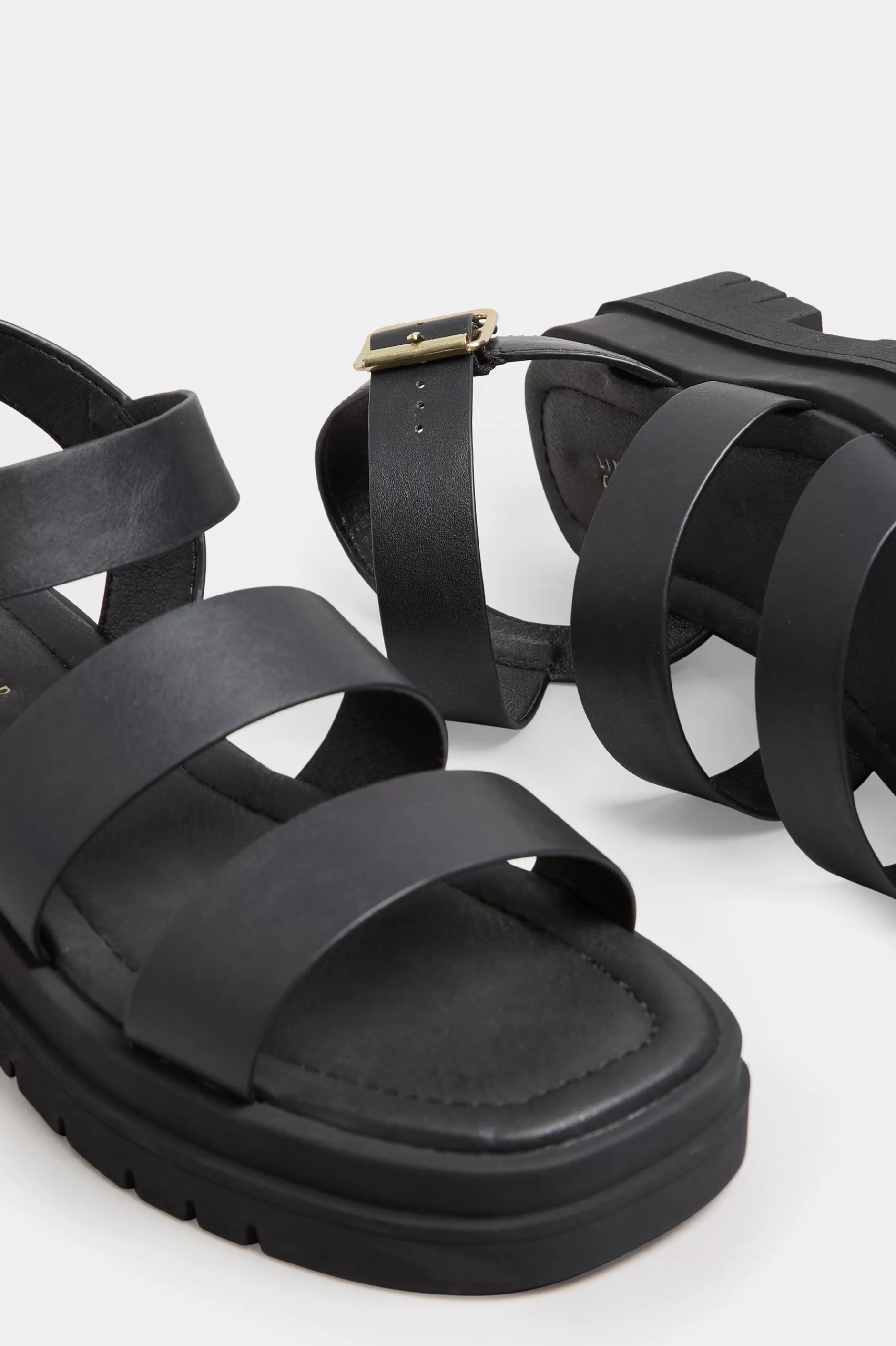 Women M&Co Sandals>Limited Collection Limited Collection Black Triple Strap Gladiator Sandals In Wide E Fit & Extra Wide Eee Fit